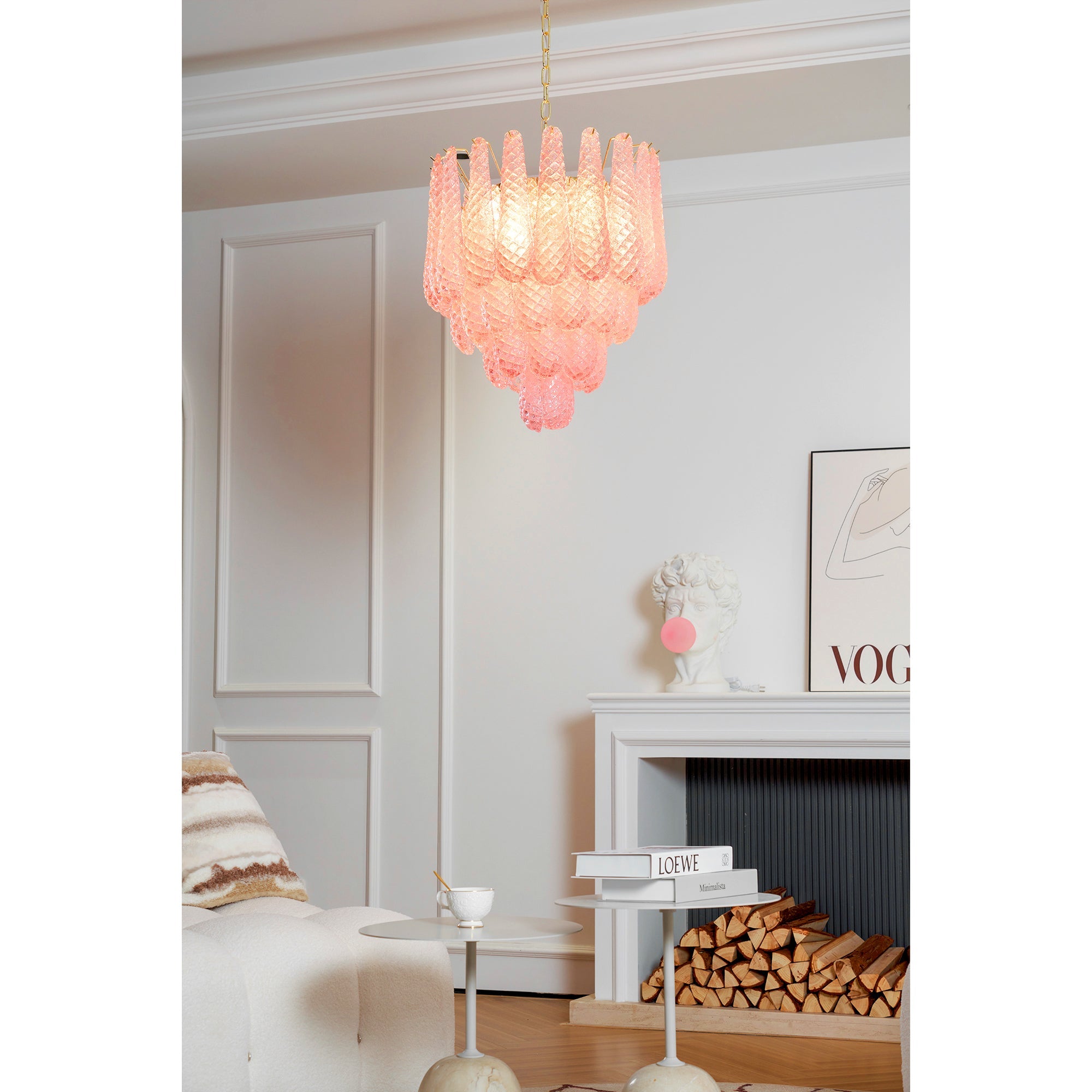 Junto Postmodern Luxury Drop Pink Metal Glass Chandelier - Lamp Copper