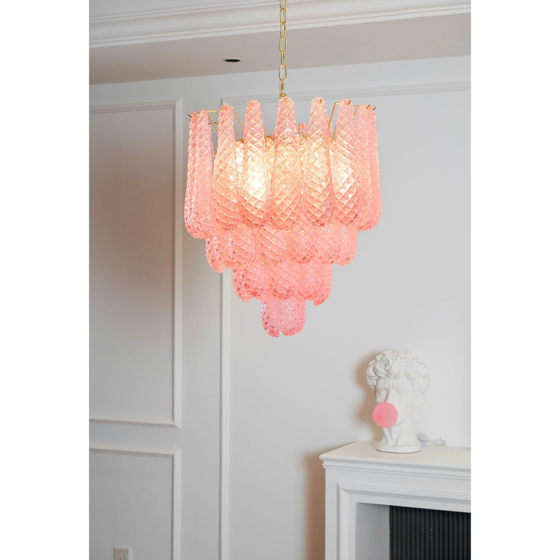 Junto Postmodern Luxury Drop Pink Metal Glass Chandelier - Lamp Copper