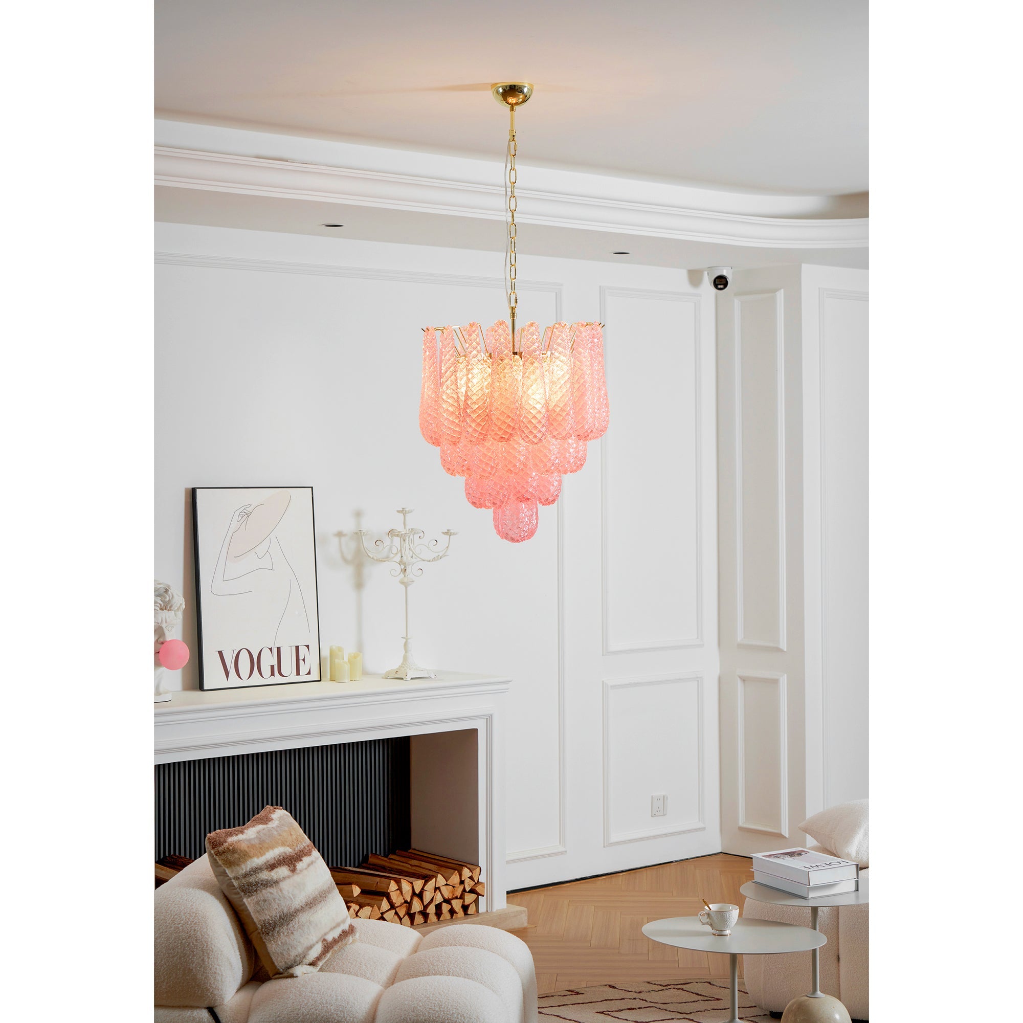 Junto Postmodern Luxury Drop Pink Metal Glass Chandelier - Lamp Copper