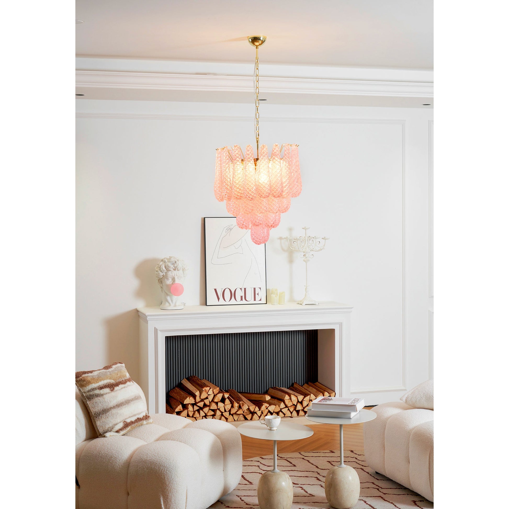 Junto Postmodern Luxury Drop Pink Metal Glass Chandelier - Lamp Copper