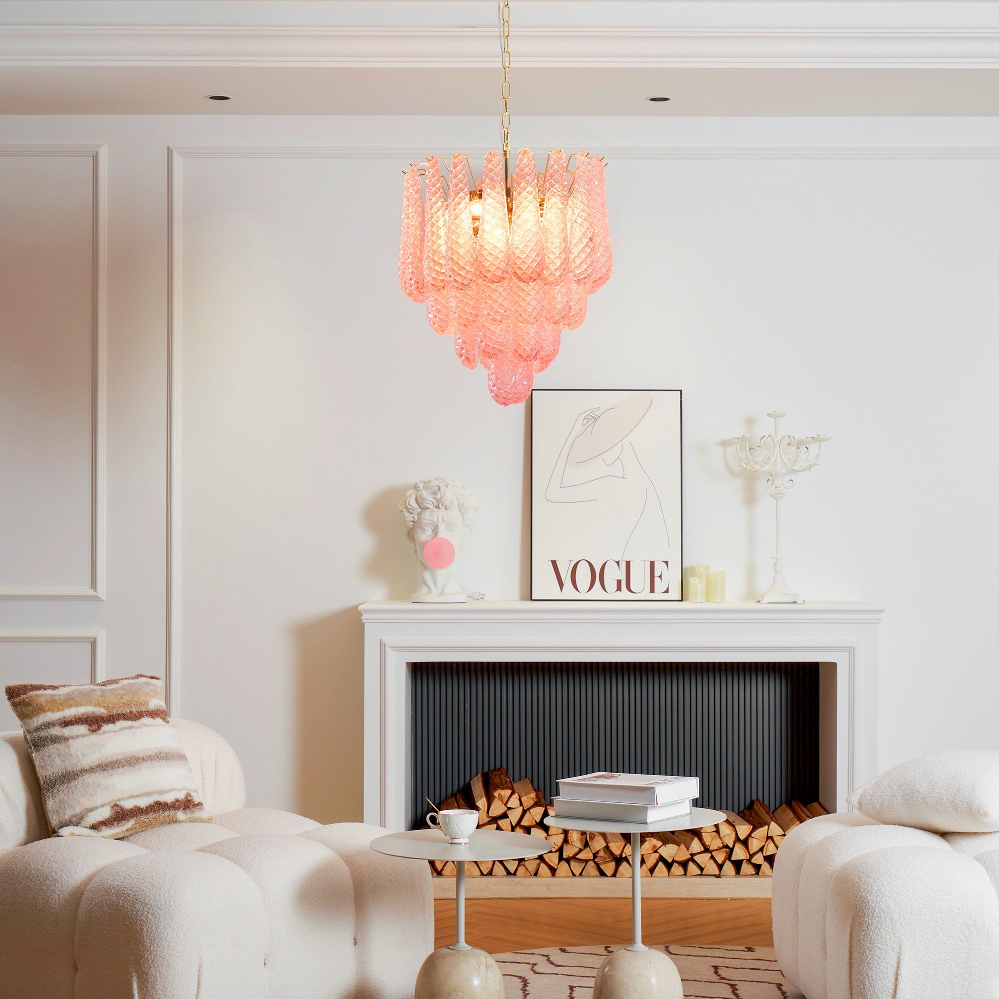 Junto Postmodern Luxury Drop Pink Metal Glass Chandelier - Lamp Copper