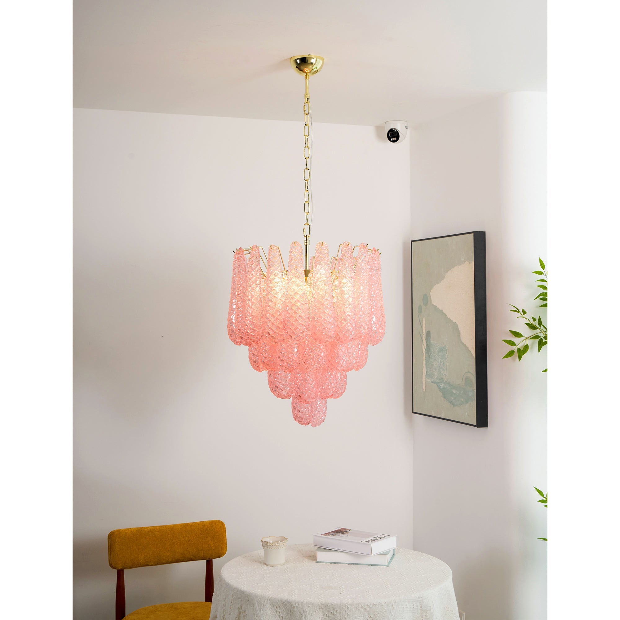 Junto Postmodern Luxury Drop Pink Metal Glass Chandelier - Lamp Copper