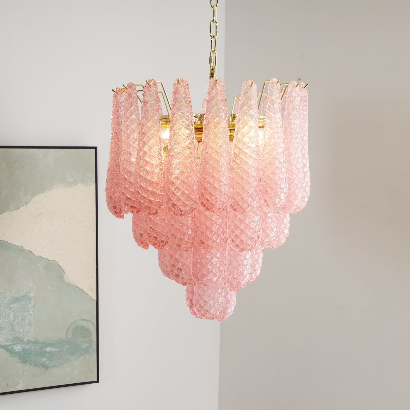 Junto Postmodern Luxury Drop Pink Metal Glass Chandelier - Lamp Copper