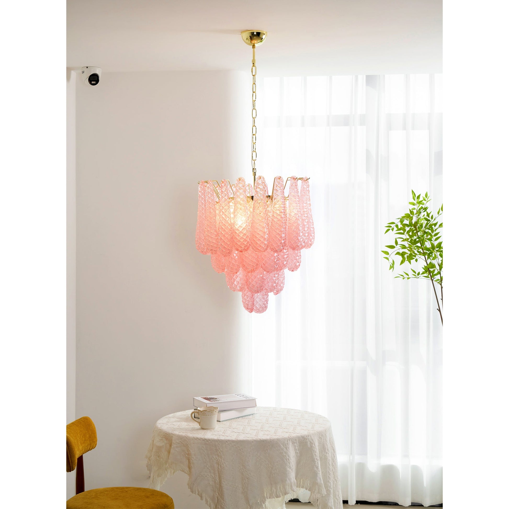 Junto Postmodern Luxury Drop Pink Metal Glass Chandelier - Lamp Copper