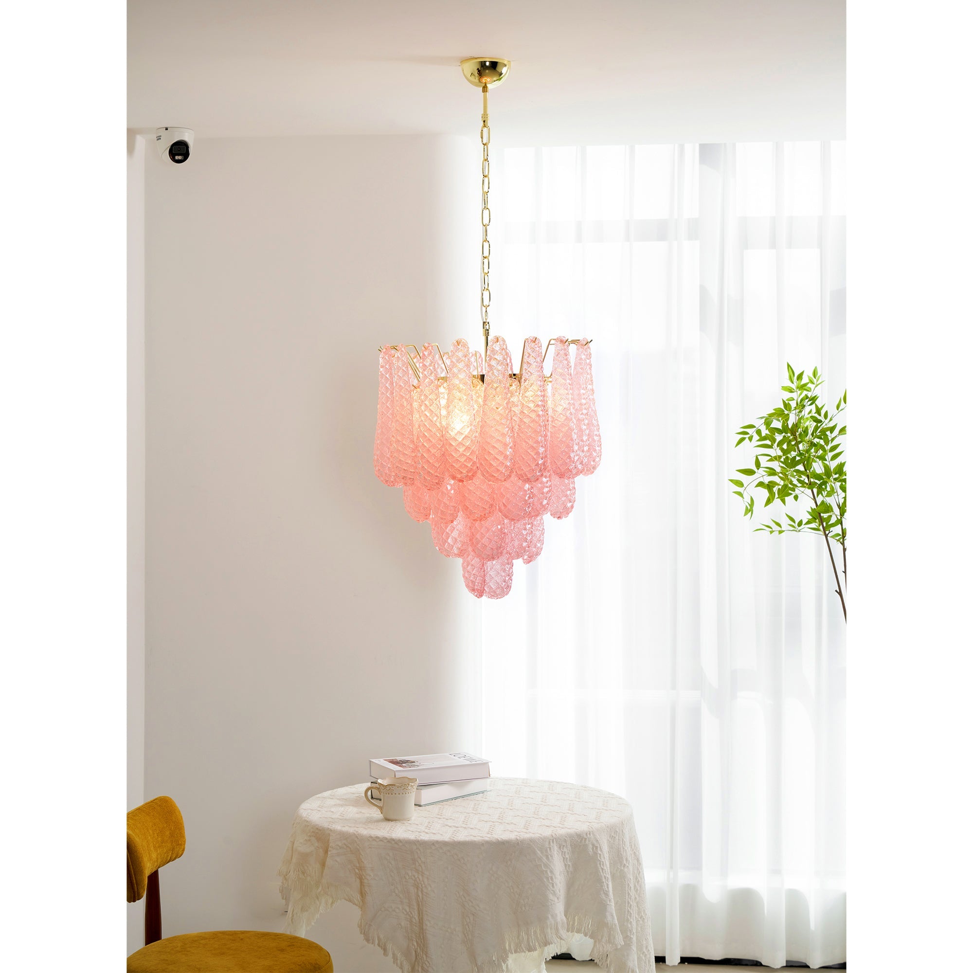 Junto Postmodern Luxury Drop Pink Metal Glass Chandelier - Lamp Copper