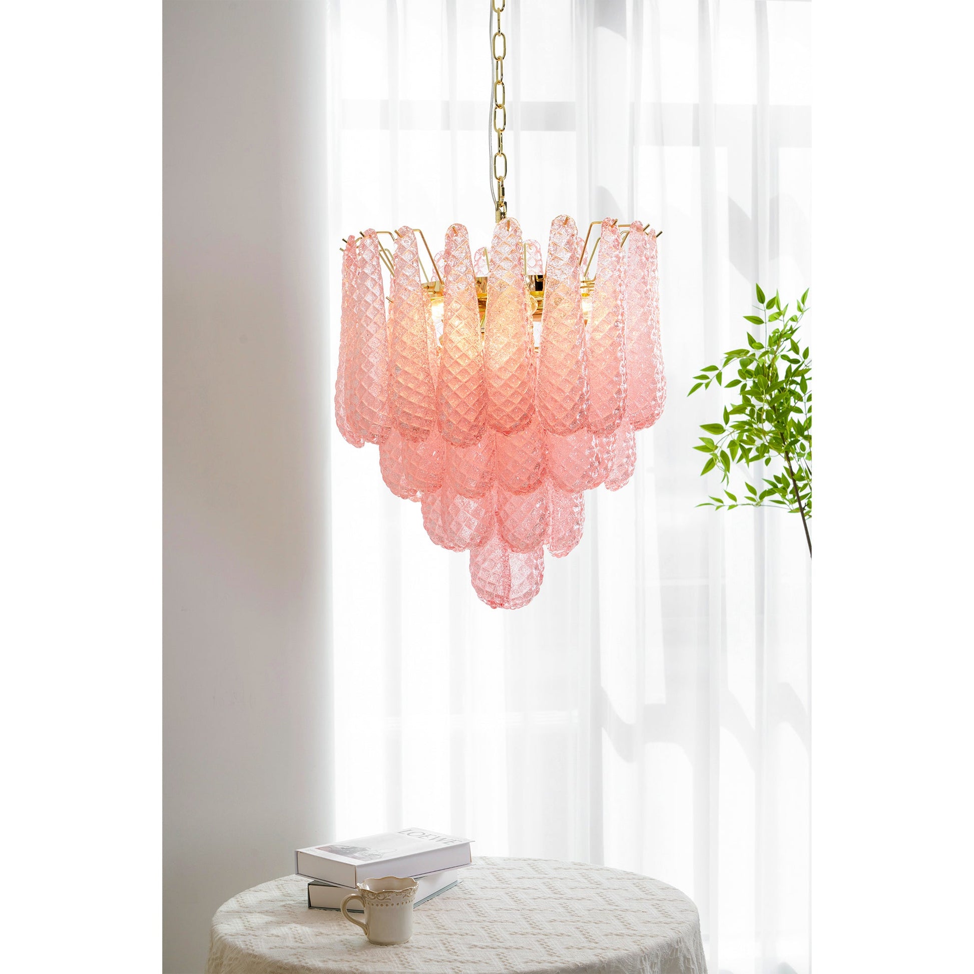 Junto Postmodern Luxury Drop Pink Metal Glass Chandelier - Lamp Copper