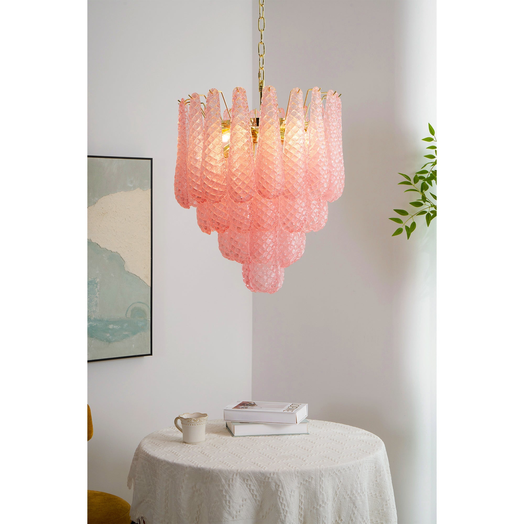 Junto Postmodern Luxury Drop Pink Metal Glass Chandelier - Lamp Copper