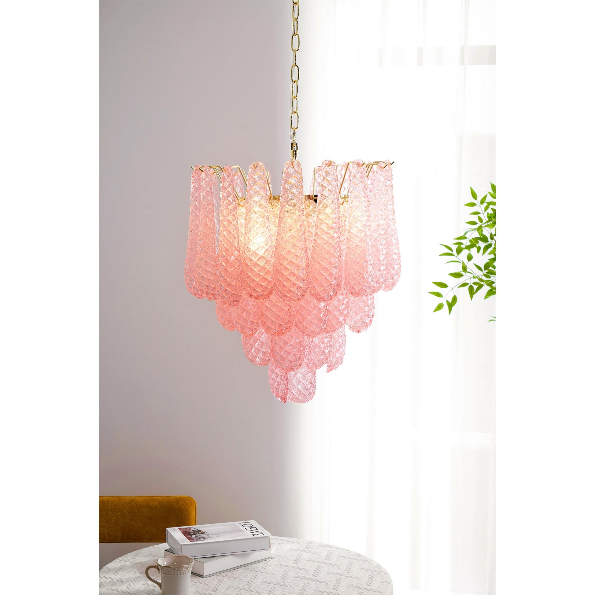 Junto Postmodern Luxury Drop Pink Metal Glass Chandelier - Lamp Copper