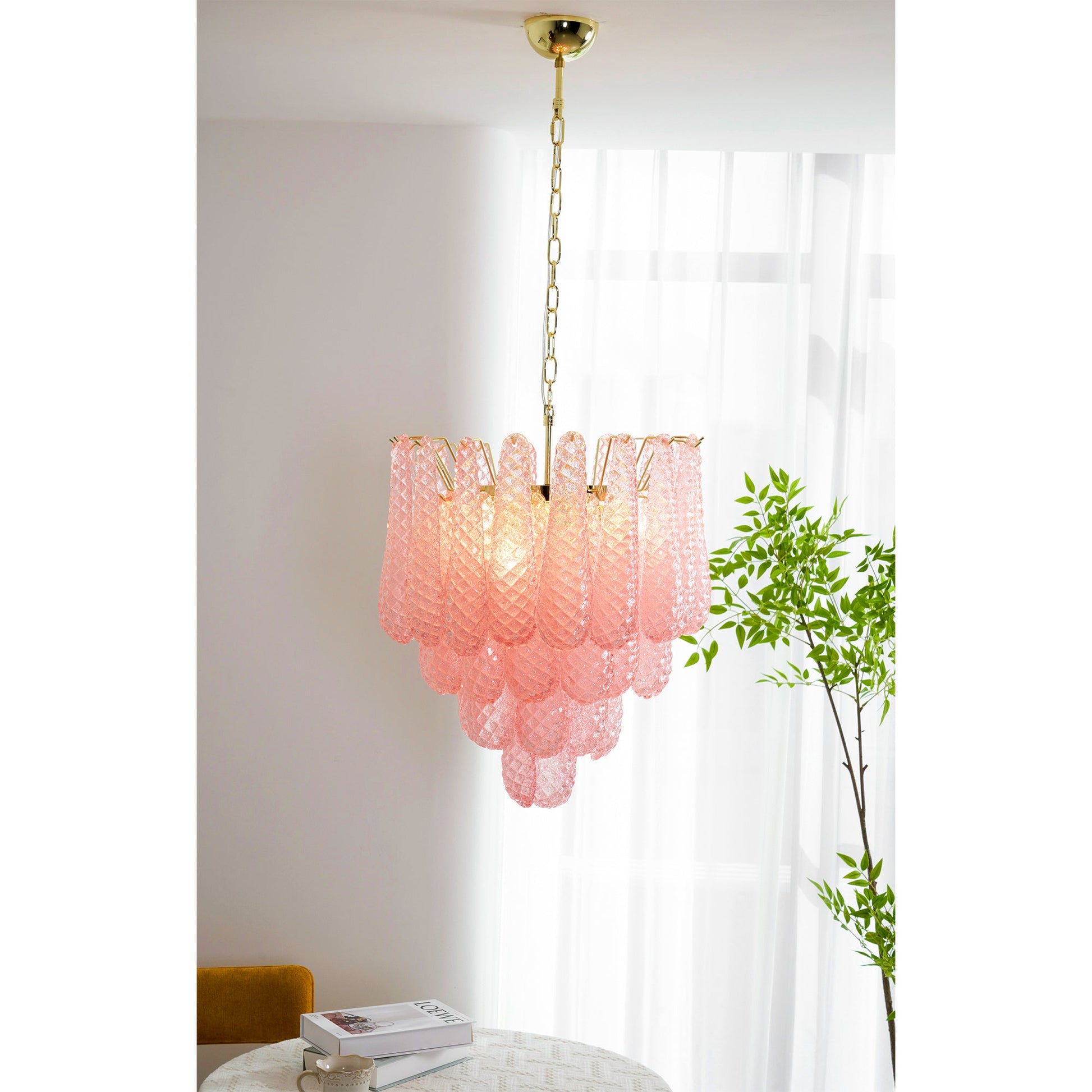 Junto Postmodern Luxury Drop Pink Metal Glass Chandelier - Lamp Copper
