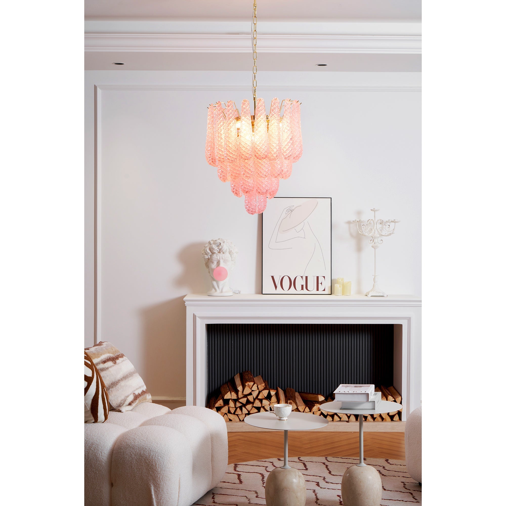Junto Postmodern Luxury Drop Pink Metal Glass Chandelier - Lamp Copper