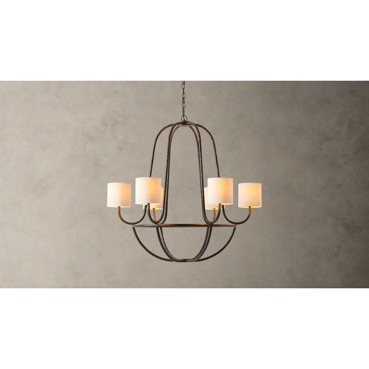 Lithe Vintage Industrial Brass Metal Fabric Chandelier - Lamp Copper