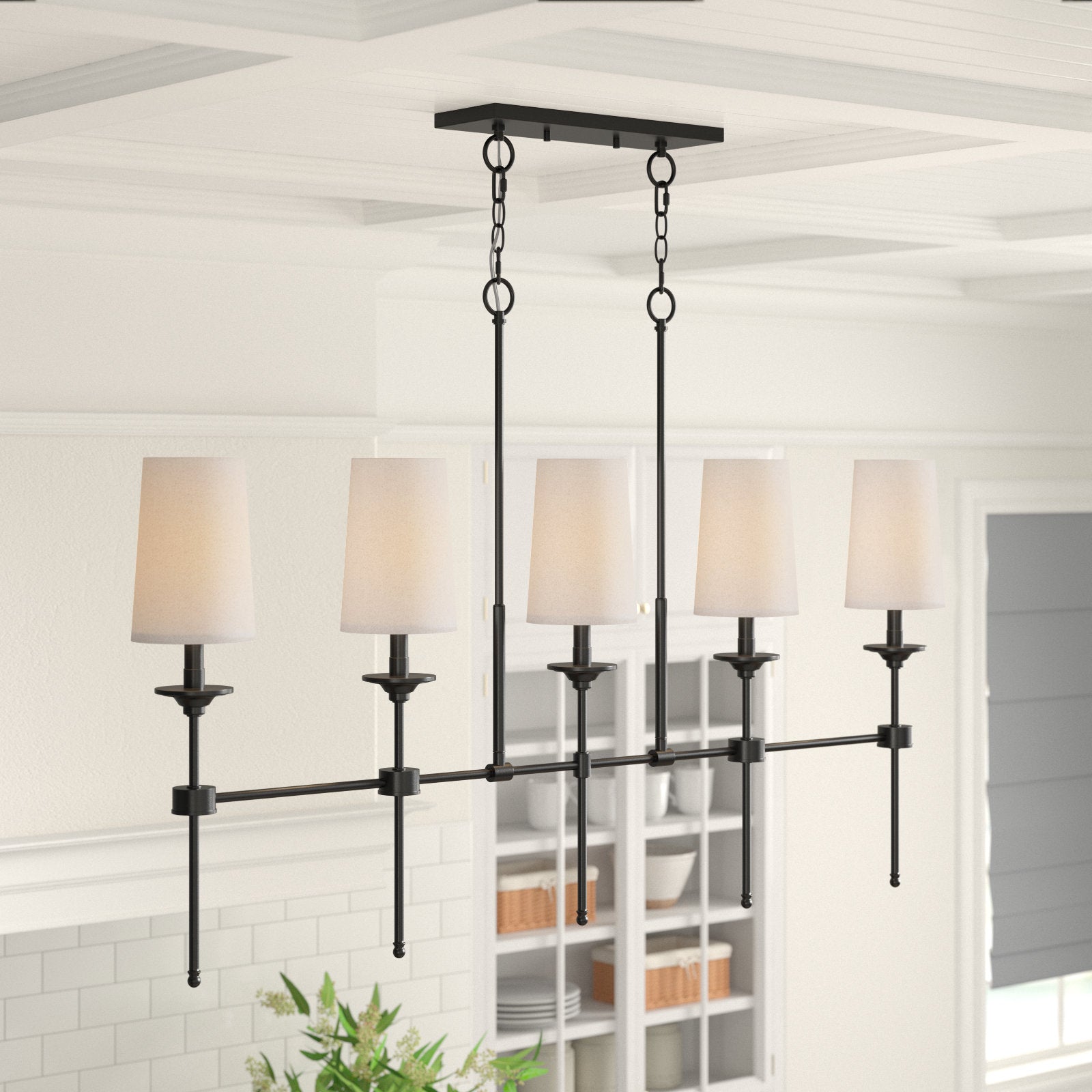 Verinyra Vintage Industrial Linear Brass Fabric Chandelier - Lamp Copper