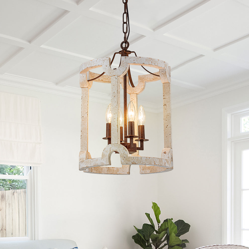 Noreli Farmhouse Wood Cylinder Pendant Light