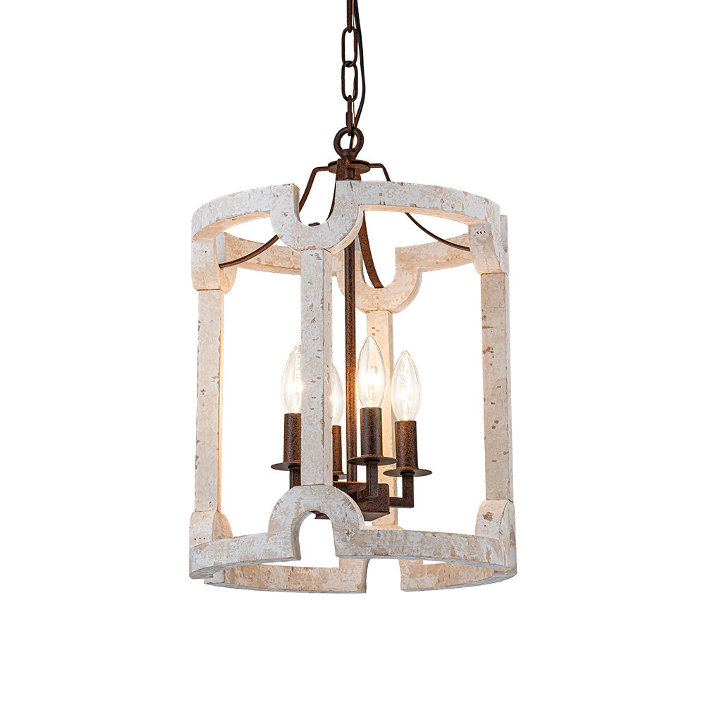 Noreli Farmhouse Wood Cylinder Pendant Light