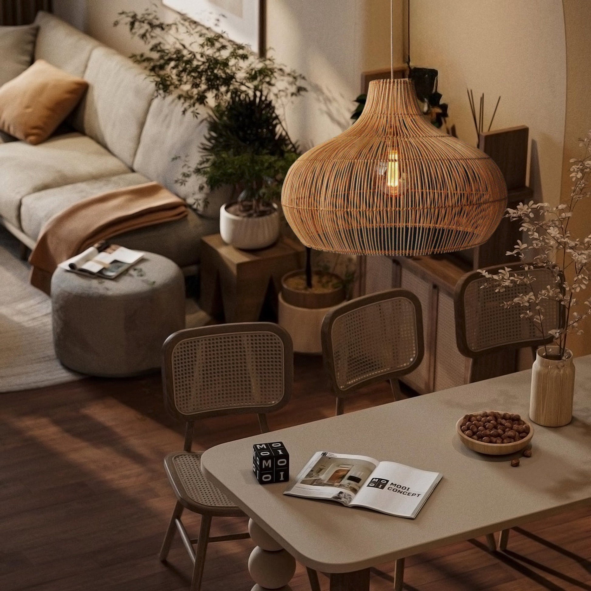 Elsilira Elegance Natural Rattan Pendant Lamp - Lamp Copper