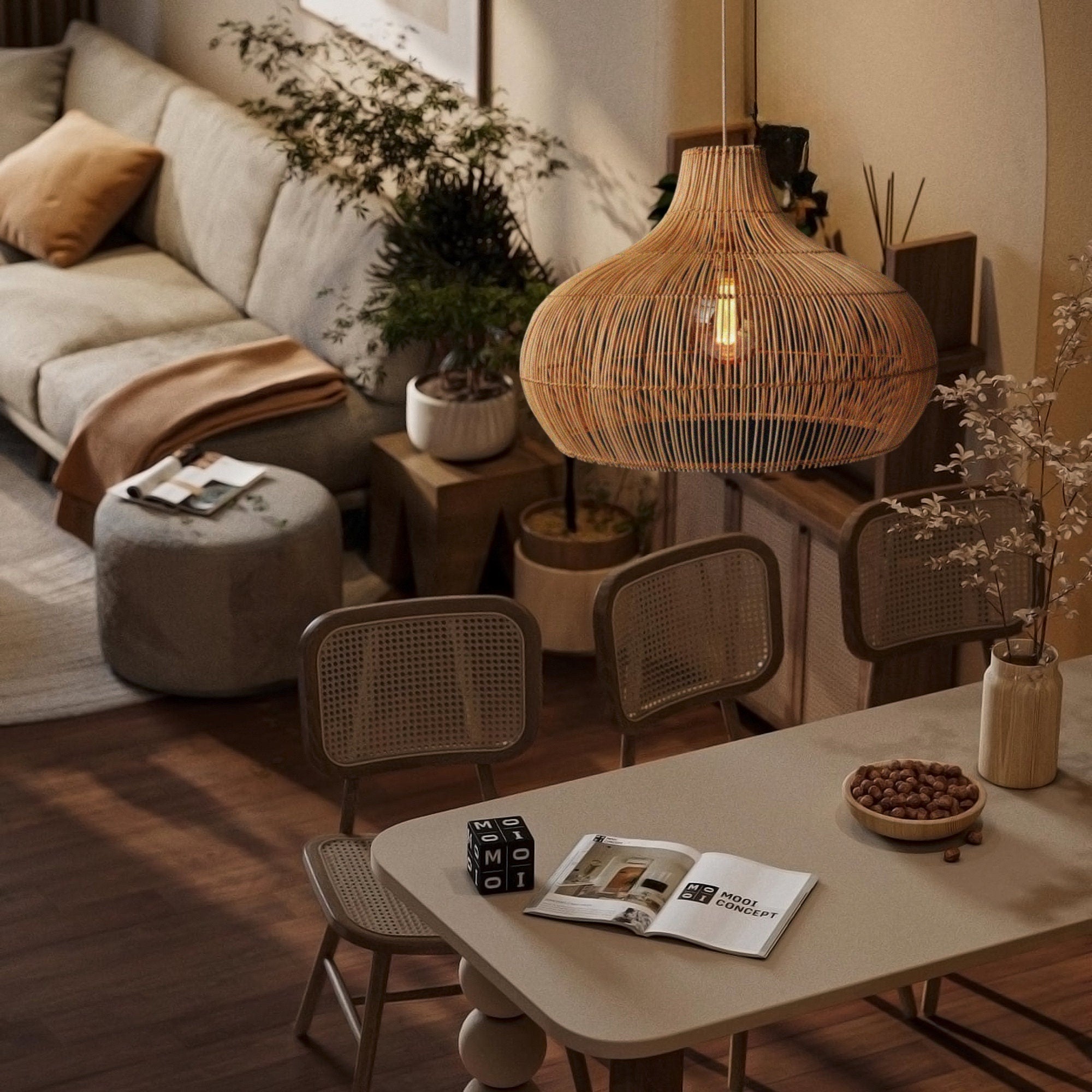Elsilira Elegance Natural Rattan Pendant Lamp - Lamp Copper