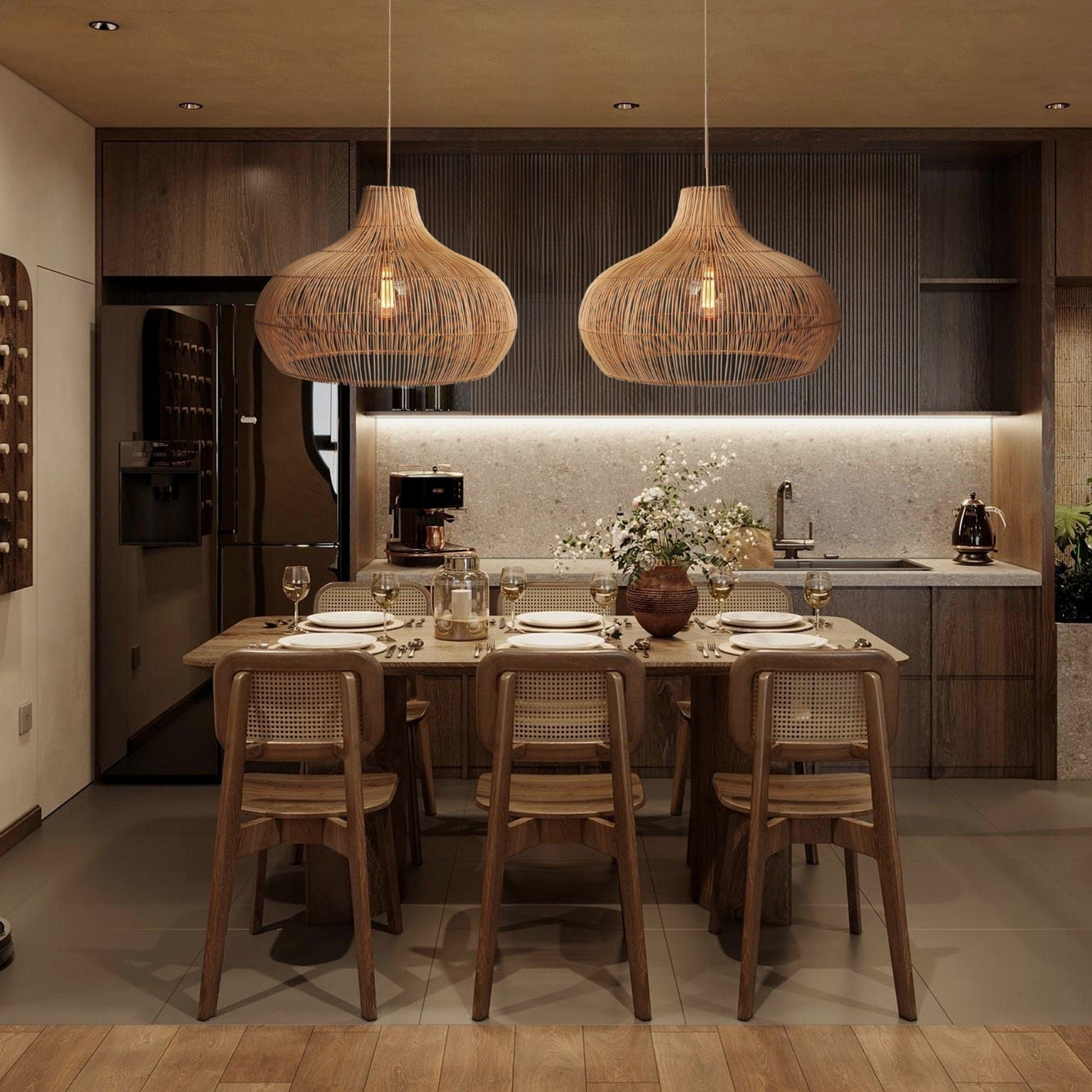 Elsilira Elegance Natural Rattan Pendant Lamp - Lamp Copper