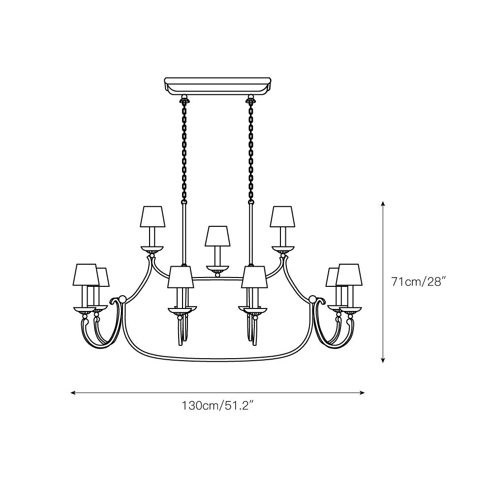 Ercare Vintage Industrial Linear Brass Fabric Chandelier - Lamp Copper