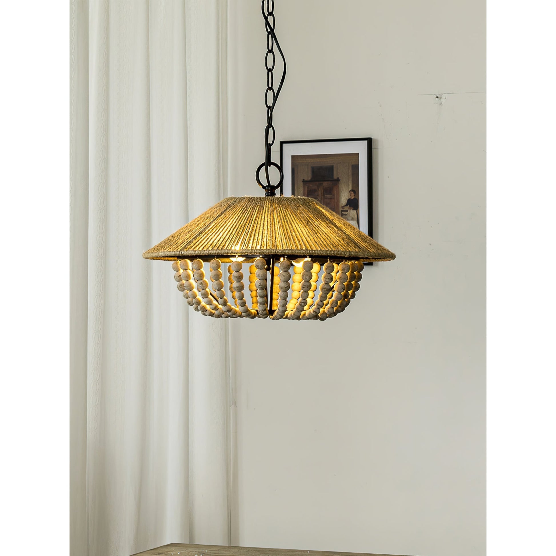Elmarion Elegance Natural Farmhouse Wooden Metal Pendant Lamp - Lamp Copper
