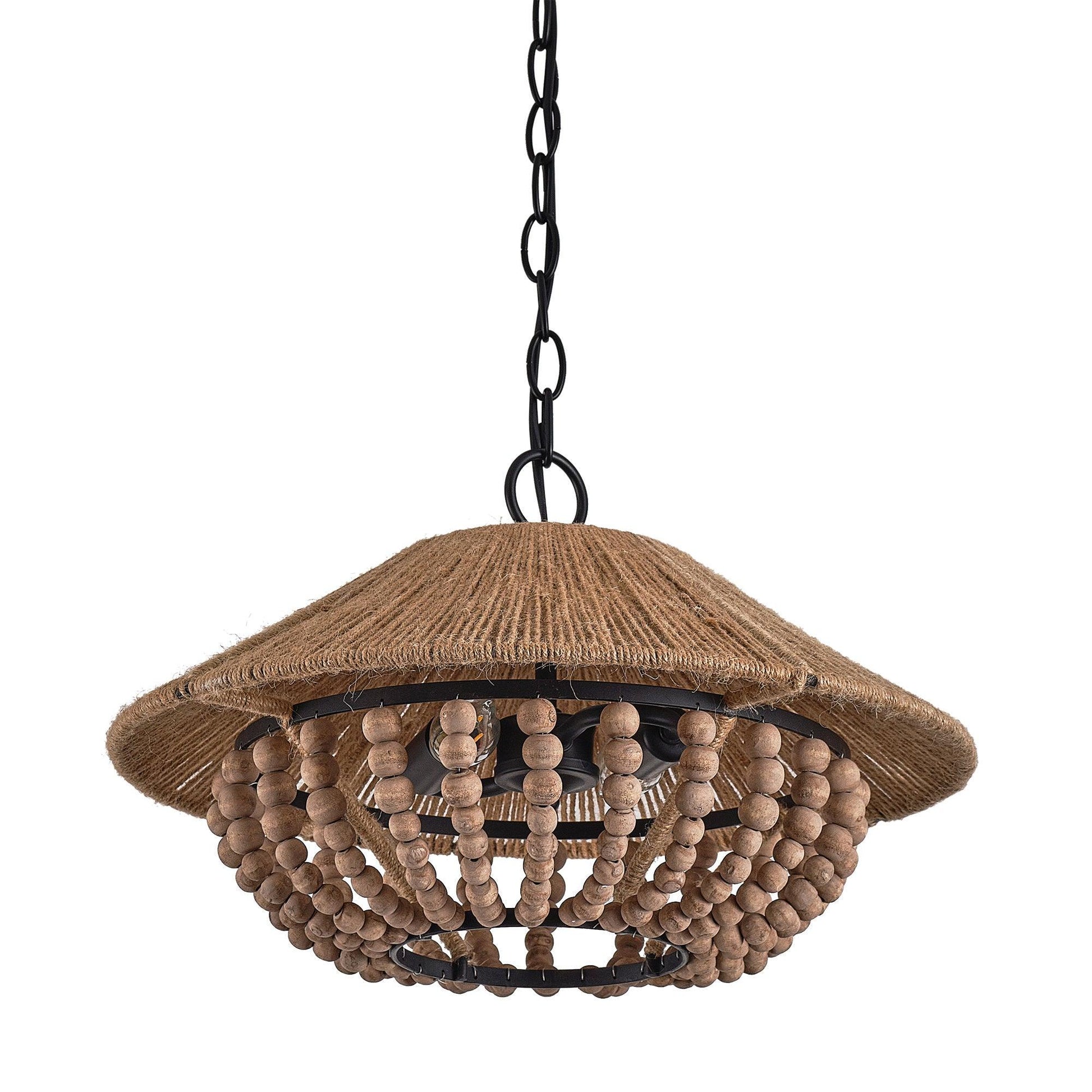 Elmarion Elegance Natural Farmhouse Wooden Metal Pendant Lamp - Lamp Copper