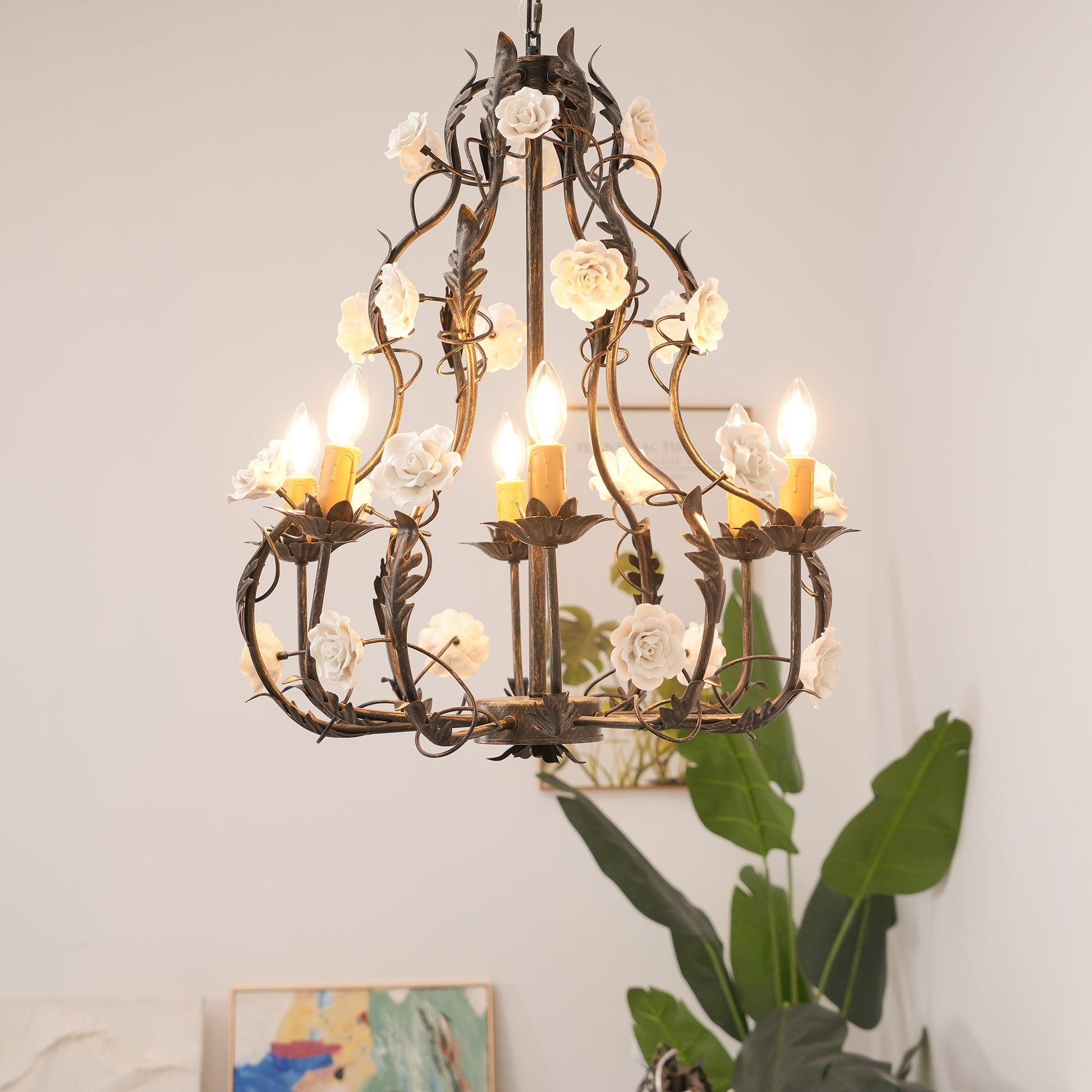 Araeyra Postmodern Luxury Rose Metal Ceramic Chandelier - Lamp Copper