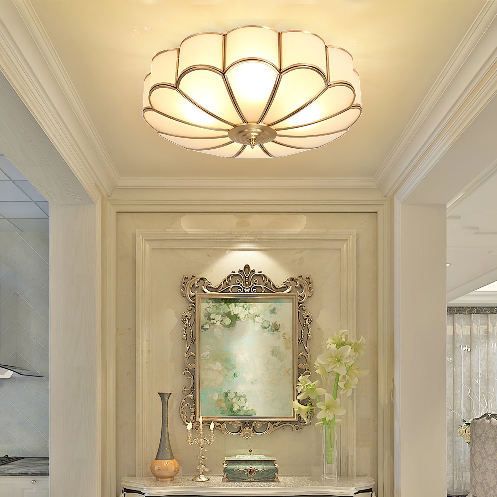 Viraean Modern Minimalist Flower Shape Brass Glass Ceiling Lamp - Lamp Copper