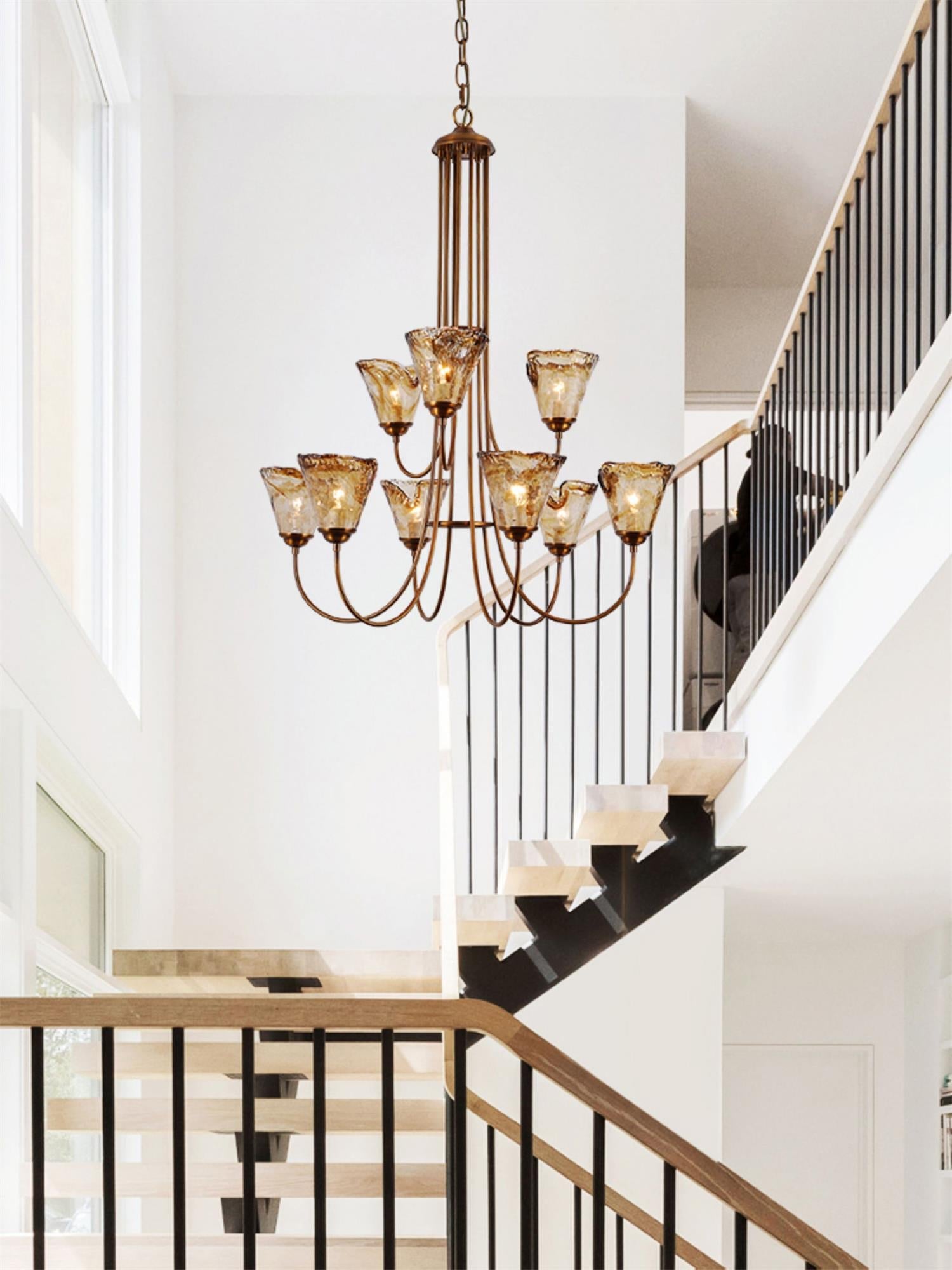 Ilsilis Vintage Industrial Amber Brass Metal Chandelier - Lamp Copper