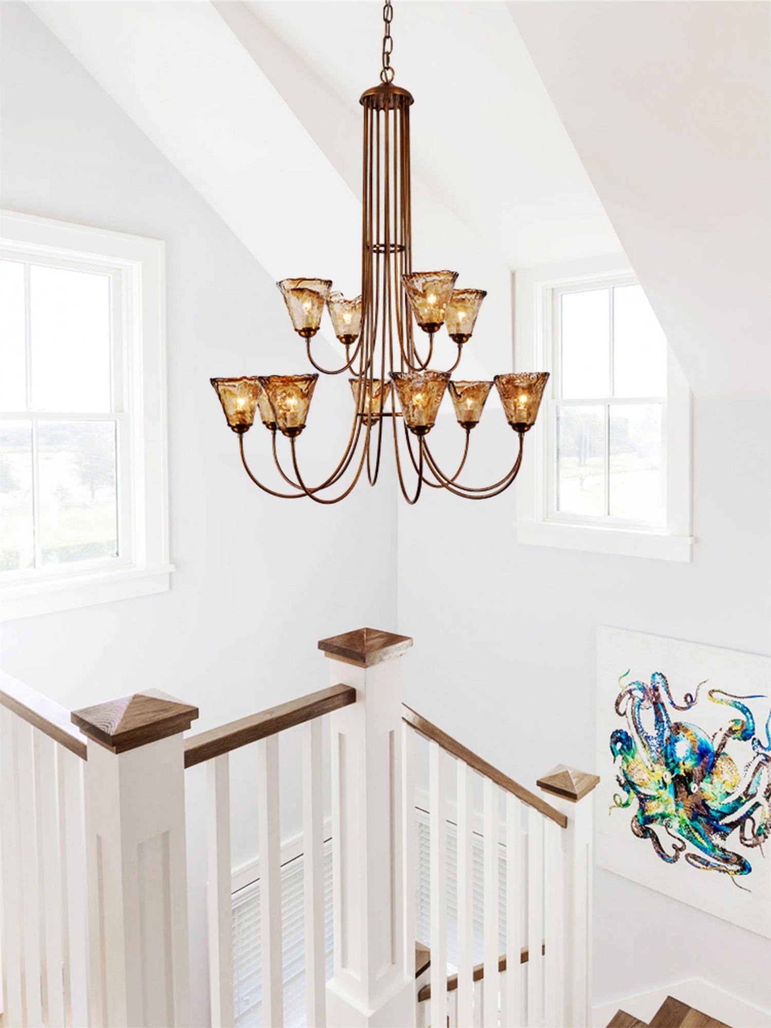 Ilsilis Vintage Industrial Amber Brass Metal Chandelier - Lamp Copper