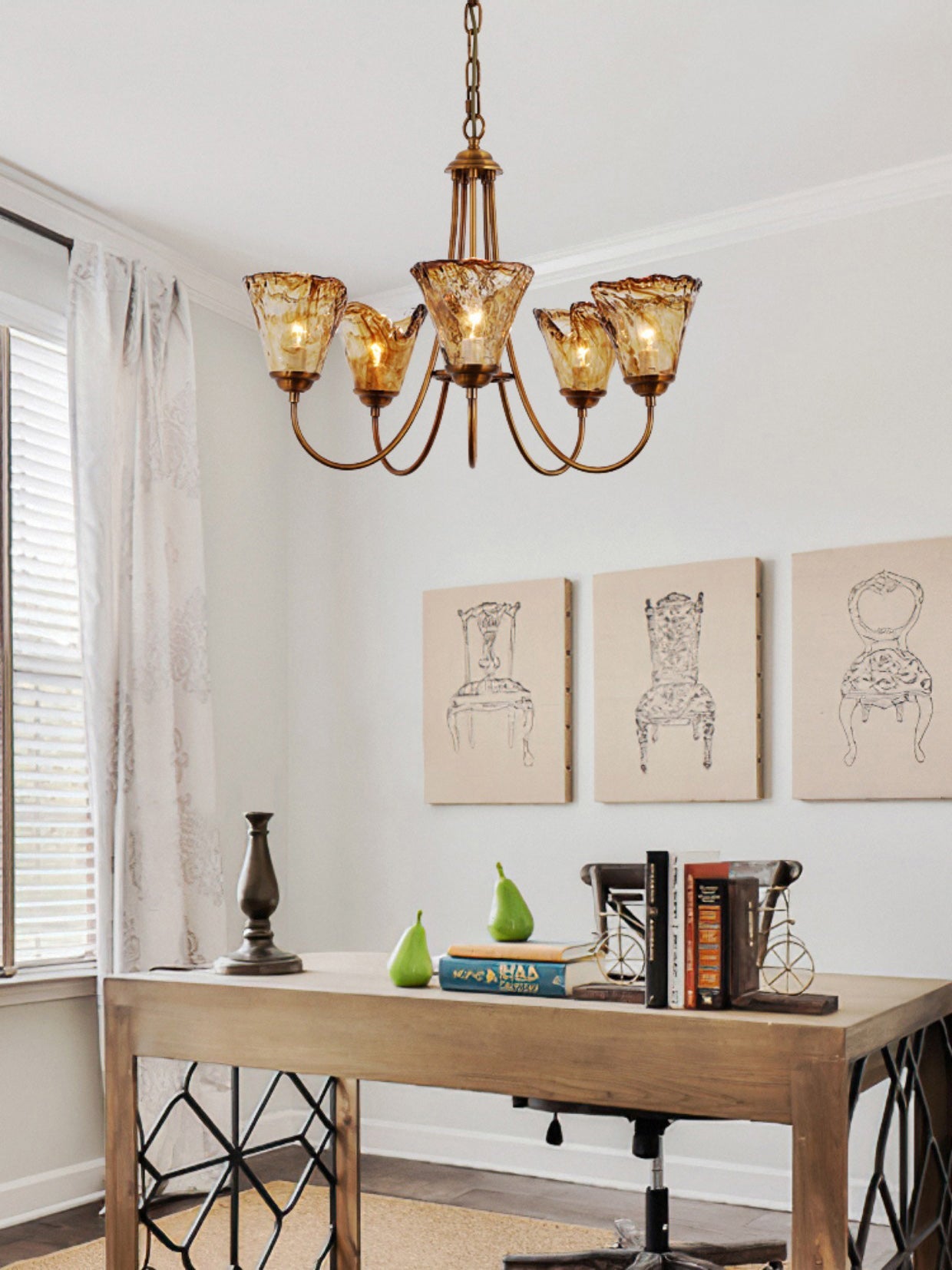 Ilsilis Vintage Industrial Amber Brass Metal Chandelier - Lamp Copper