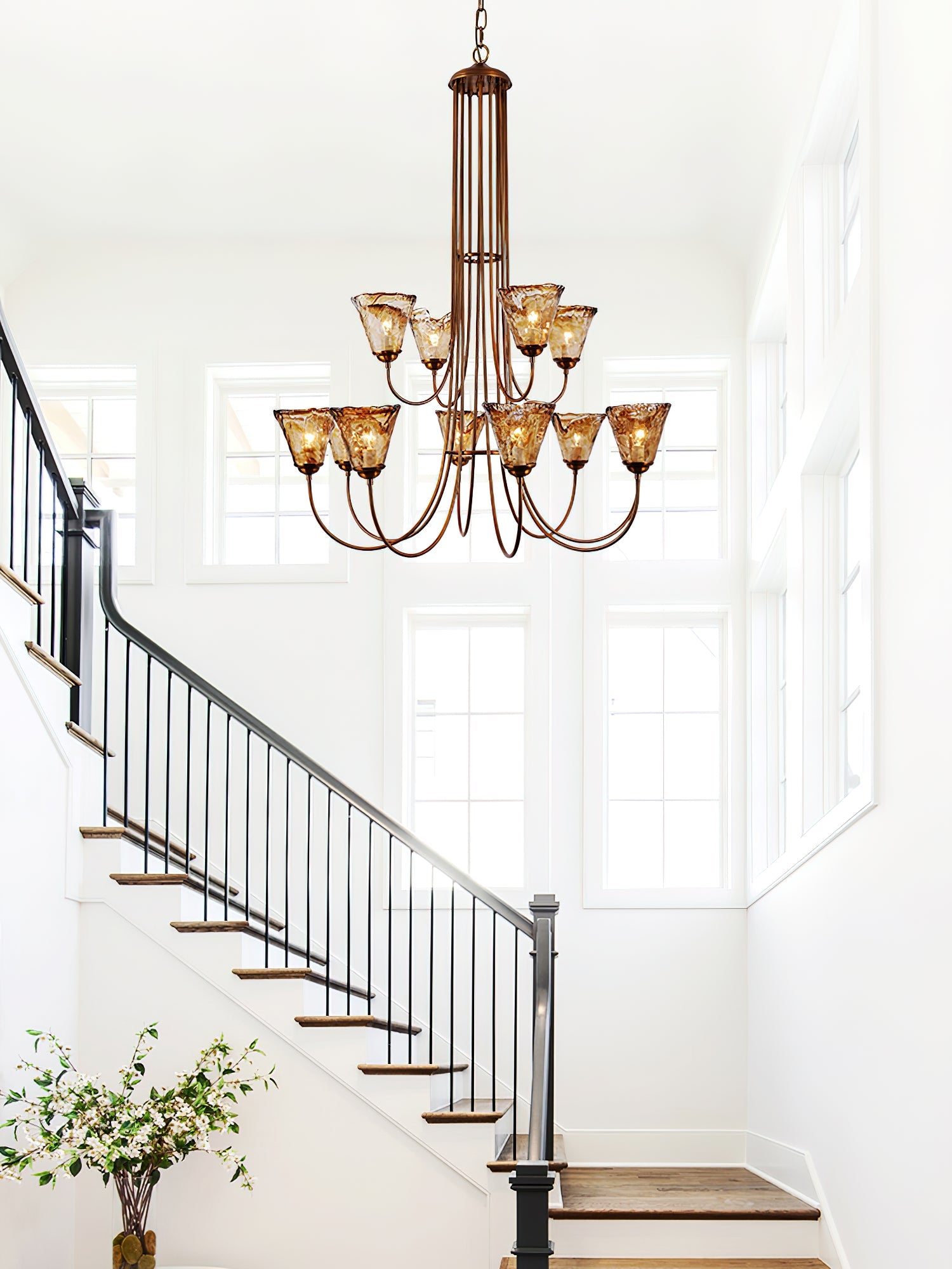 Ilsilis Vintage Industrial Amber Brass Metal Chandelier - Lamp Copper