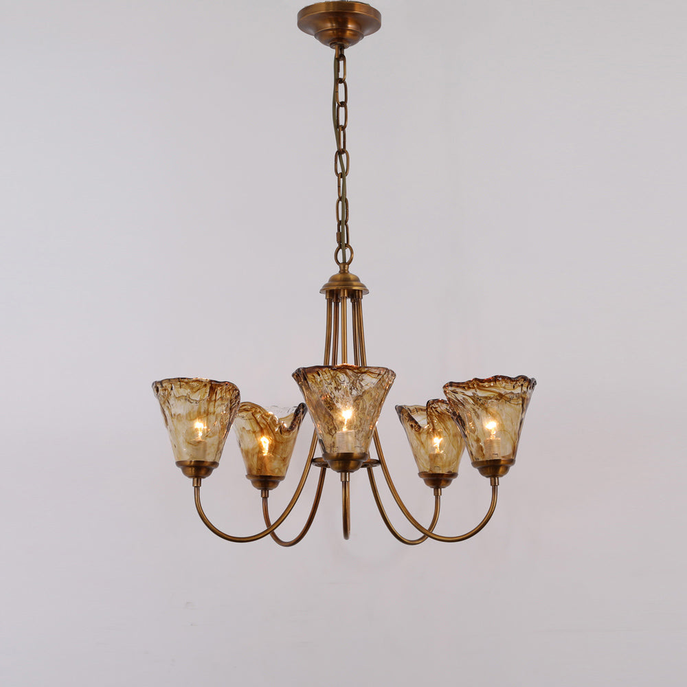Ilsilis Vintage Industrial Amber Brass Metal Chandelier - Lamp Copper