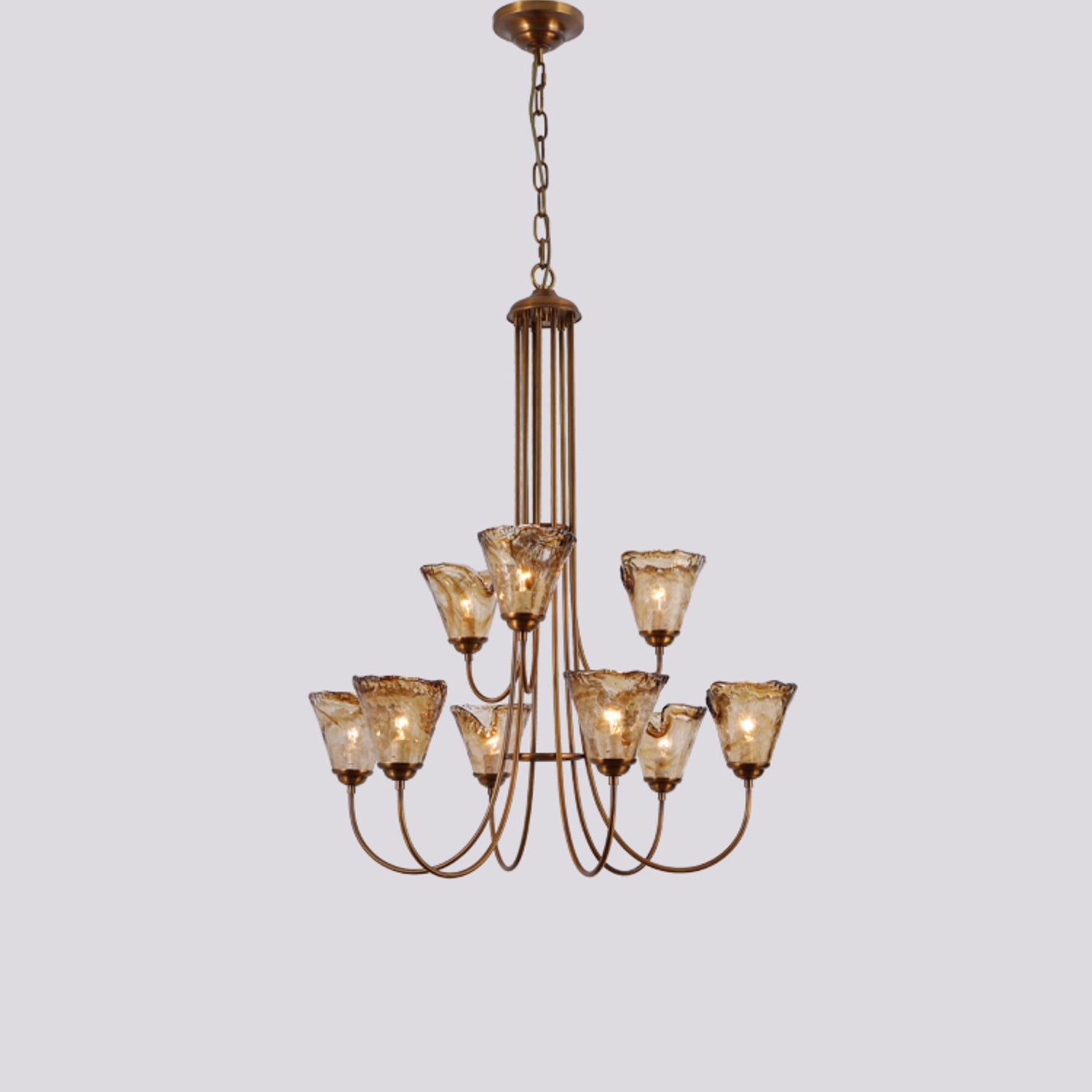 Ilsilis Vintage Industrial Amber Brass Metal Chandelier - Lamp Copper