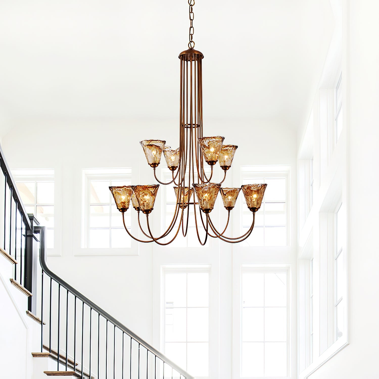 Ilsilis Vintage Industrial Amber Brass Metal Chandelier - Lamp Copper