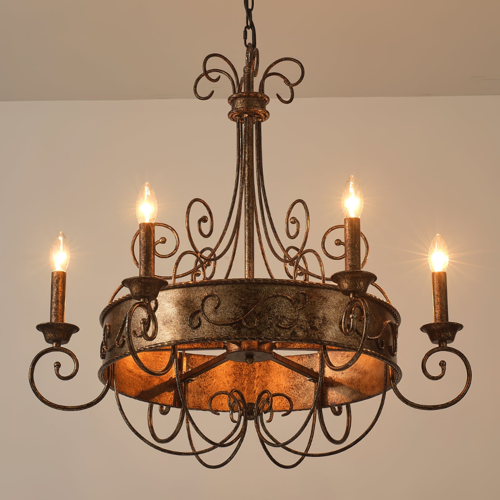 Itheira Vintage Industrial Rust Candlestick Metal Chandelier - Lamp Copper