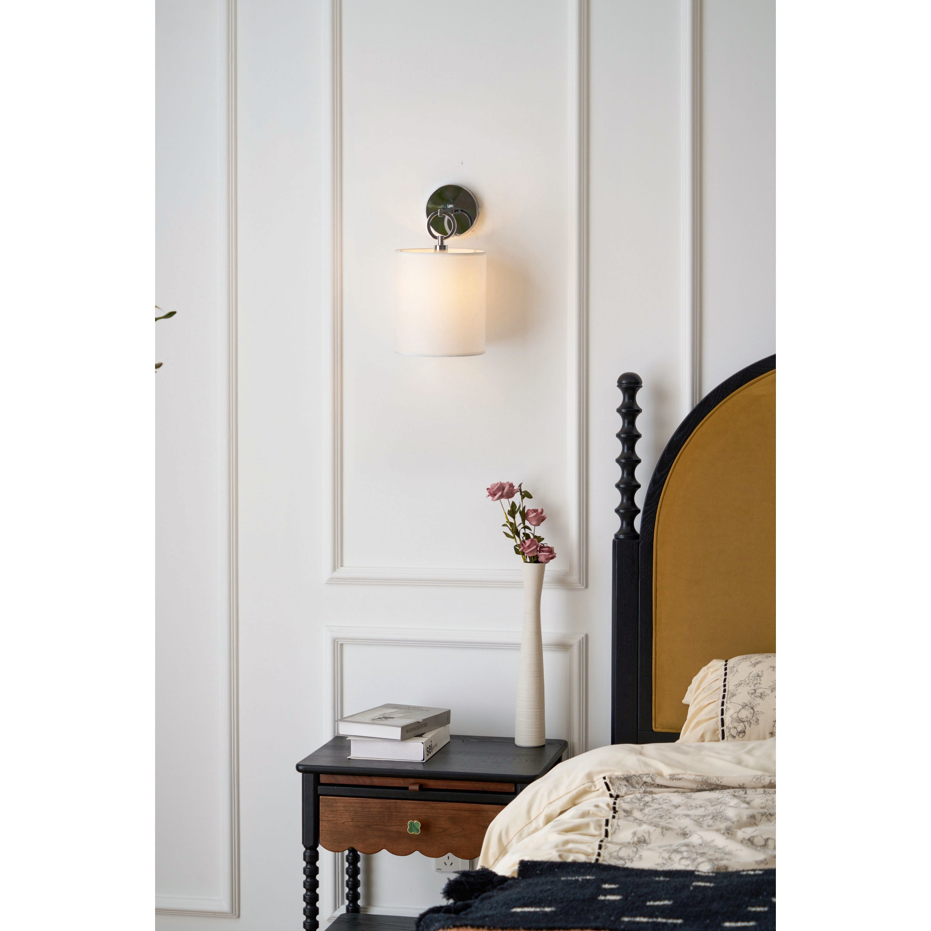 Cotheor Modern Minimalist Circle Brass Fabric Sconce Wall Lamp - Lamp Copper