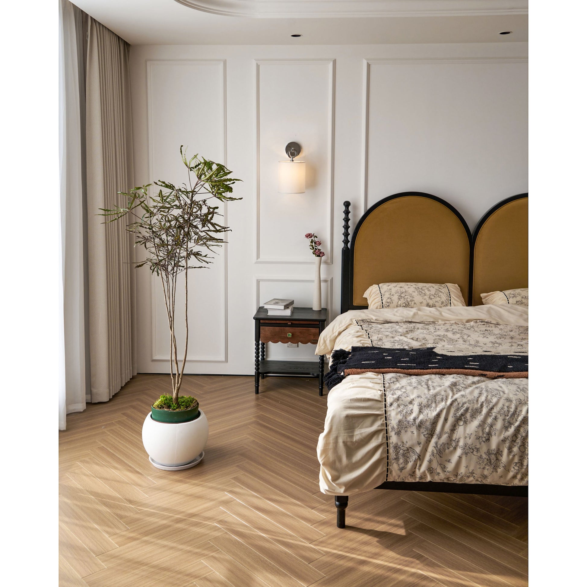 Cotheor Modern Minimalist Circle Brass Fabric Sconce Wall Lamp - Lamp Copper