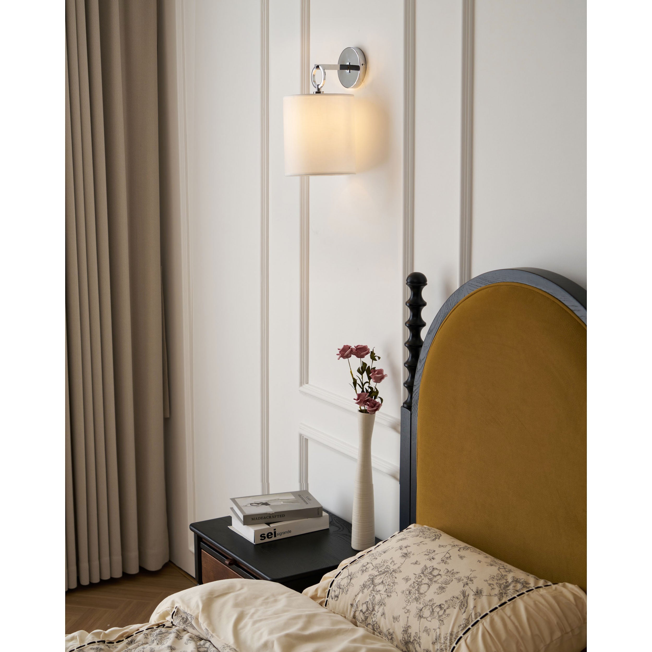Cotheor Modern Minimalist Circle Brass Fabric Sconce Wall Lamp - Lamp Copper