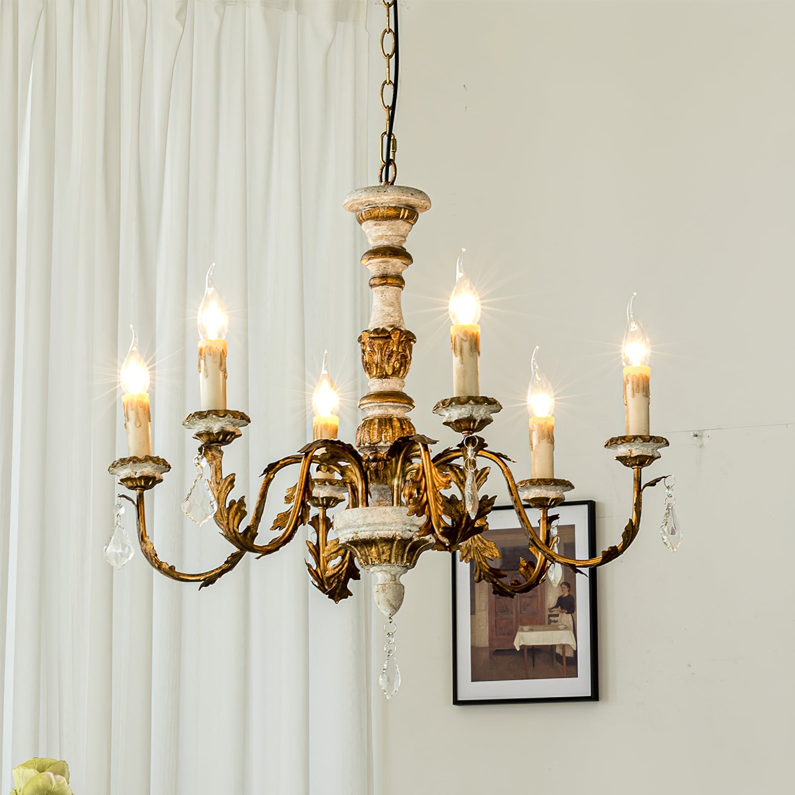Ivinila Vintage Industrial Solid Wood Crystal Chandelier - Lamp Copper
