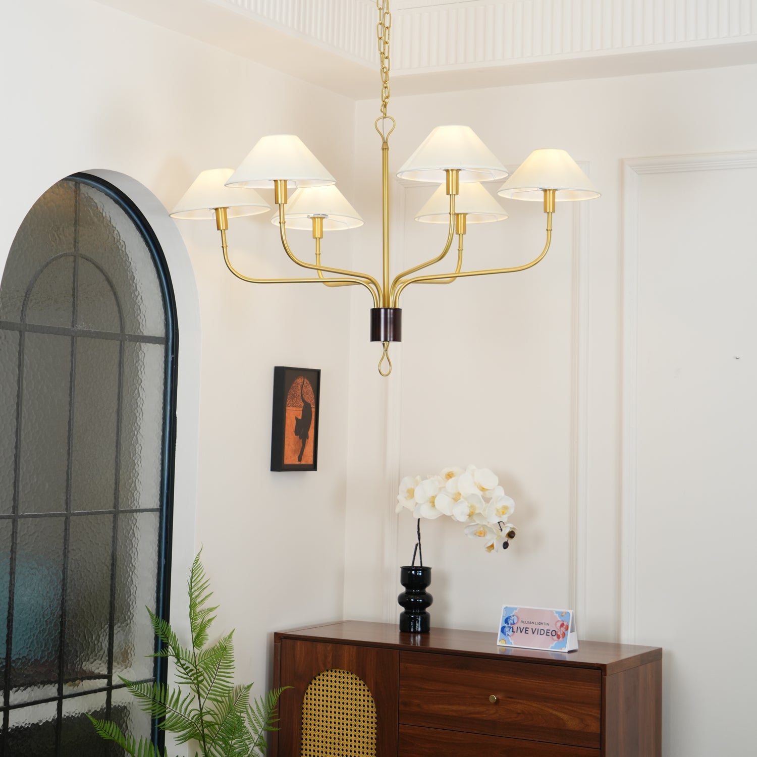 Ulshaaris Vintage Industrial Staggered Tail Brass Fabric Chandelier - Lamp Copper