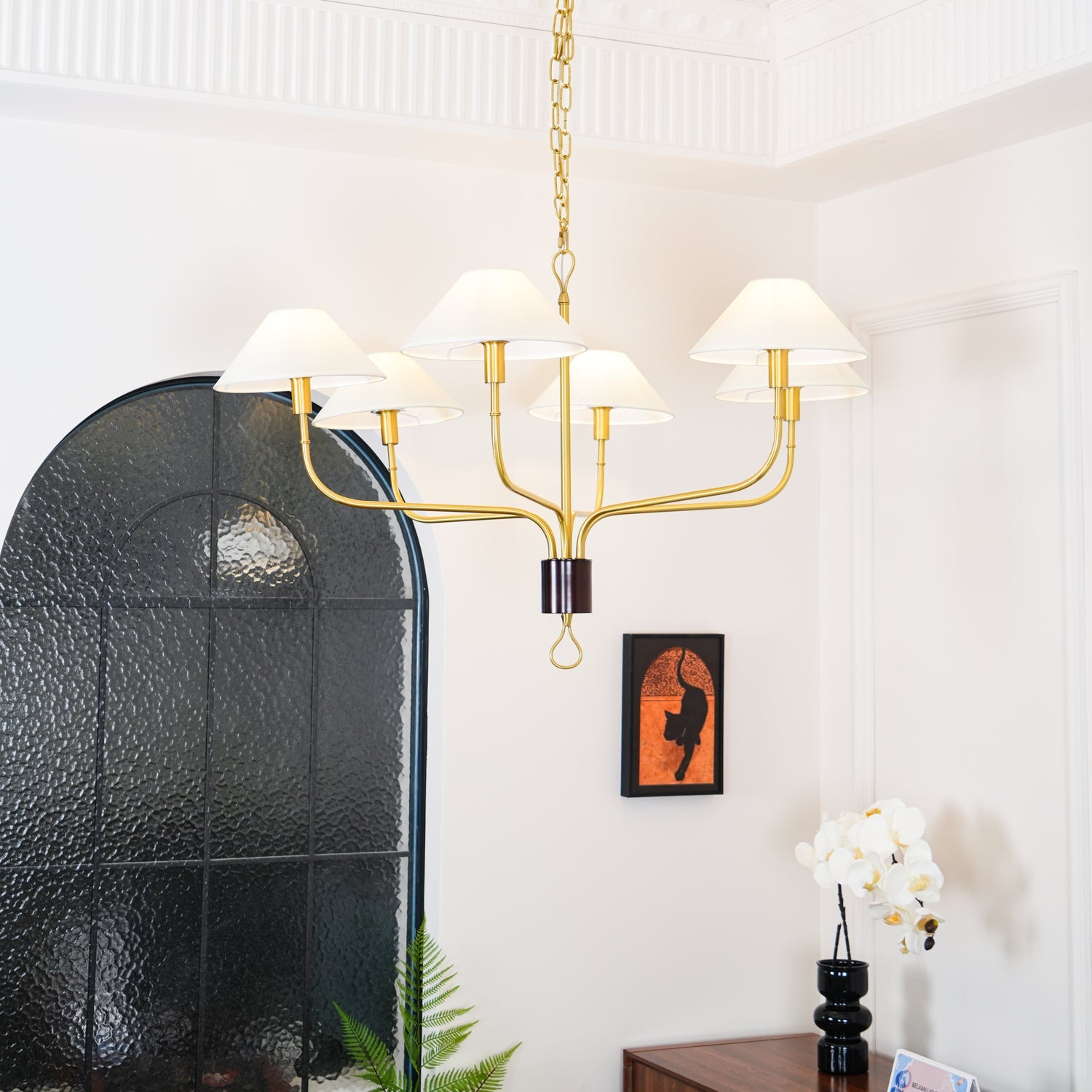 Ulshaaris Vintage Industrial Staggered Tail Brass Fabric Chandelier - Lamp Copper