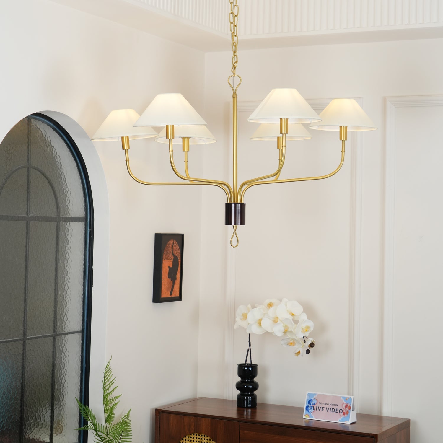 Ulshaaris Vintage Industrial Staggered Tail Brass Fabric Chandelier - Lamp Copper