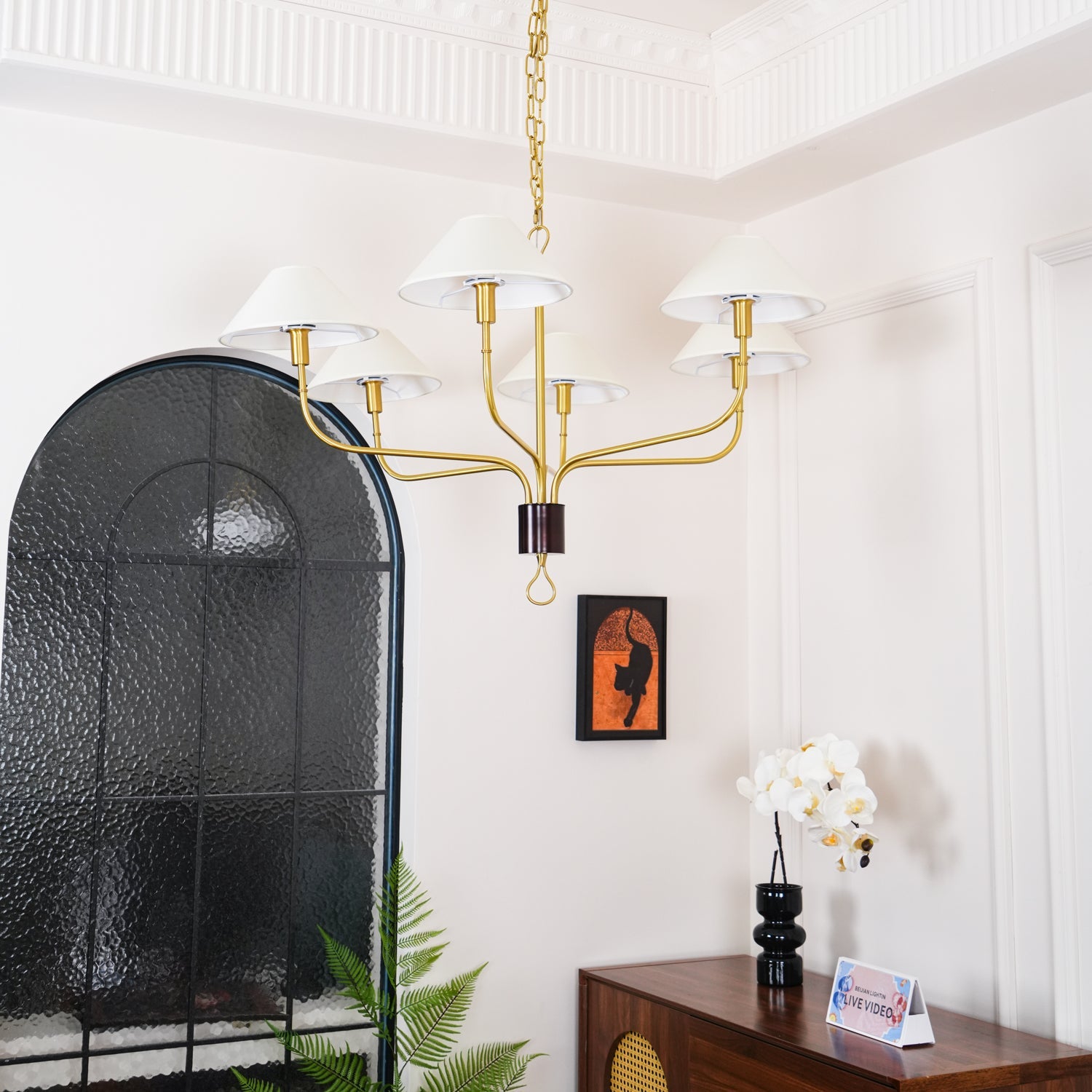 Ulshaaris Vintage Industrial Staggered Tail Brass Fabric Chandelier - Lamp Copper