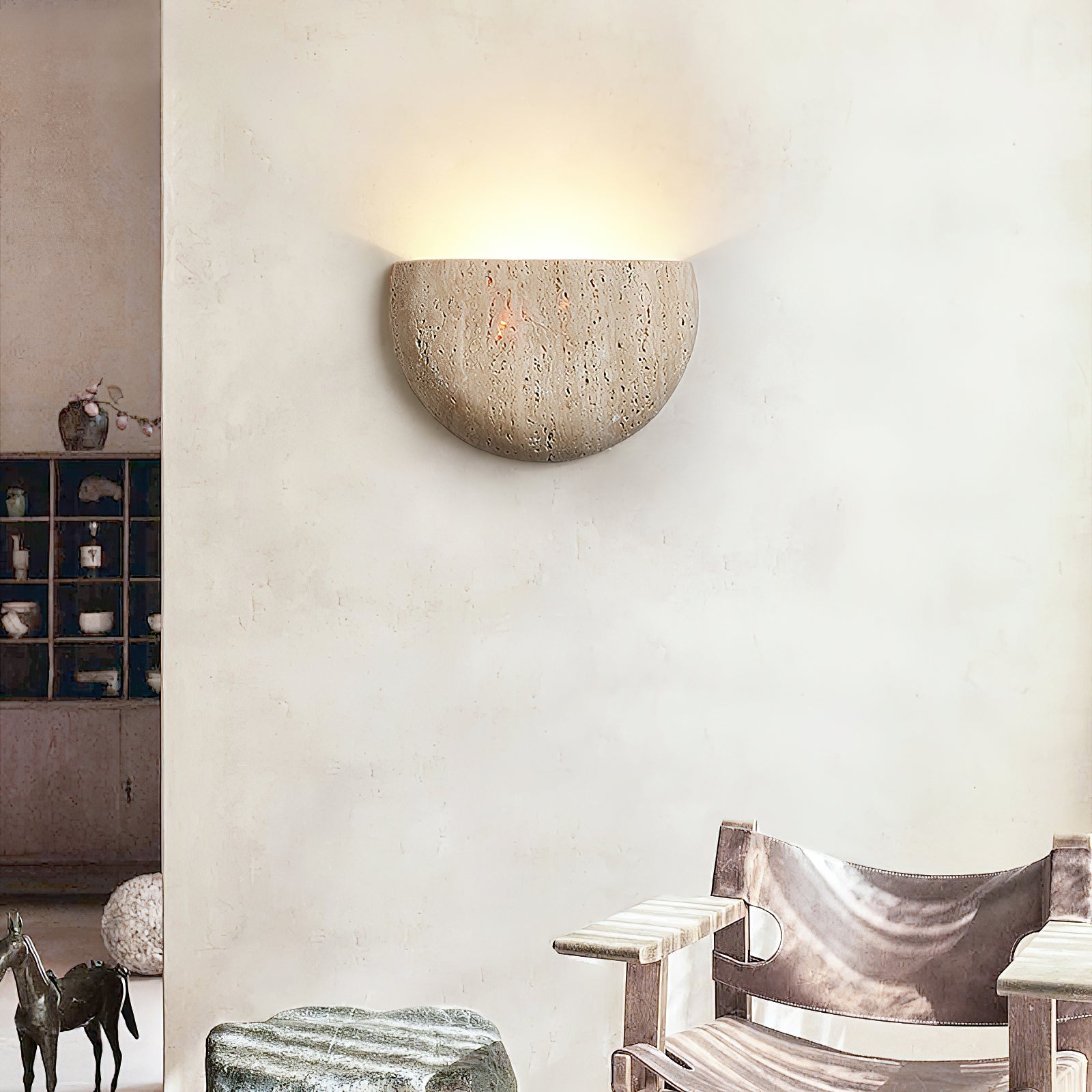 Cuvenarae Modern Minimalist Moon Travertine Wall Lamp - Lamp Copper