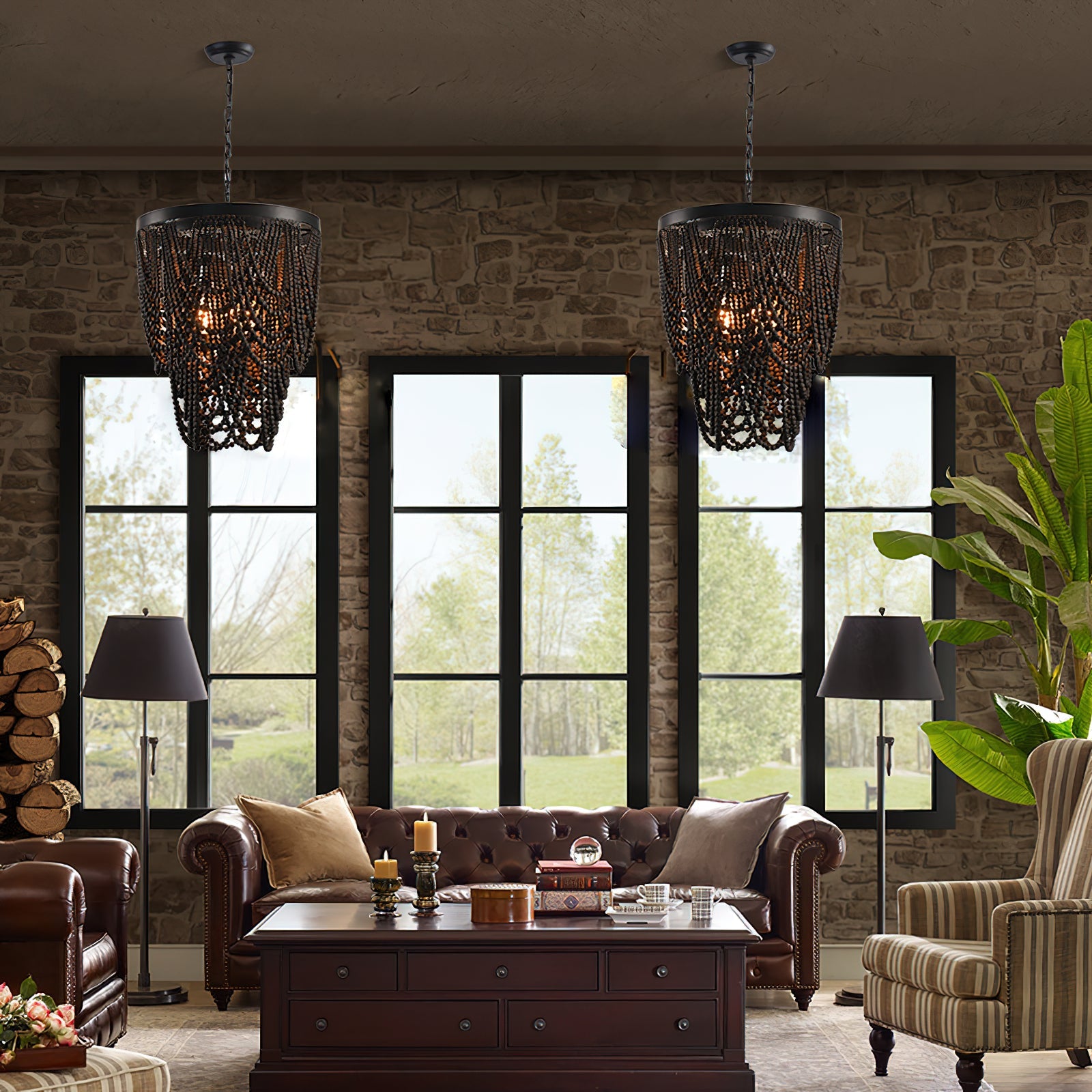 Ordore Postmodern Luxury Wooden Metal Chandelier - Lamp Copper
