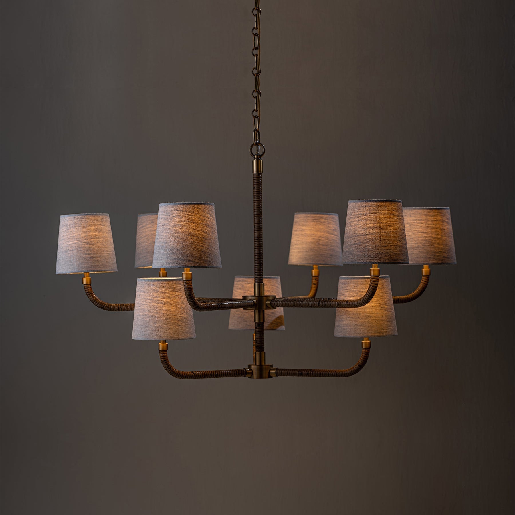 Avdoria Vintage Industrial Holden Cane Gold Fabric Chandelier - Lamp Copper
