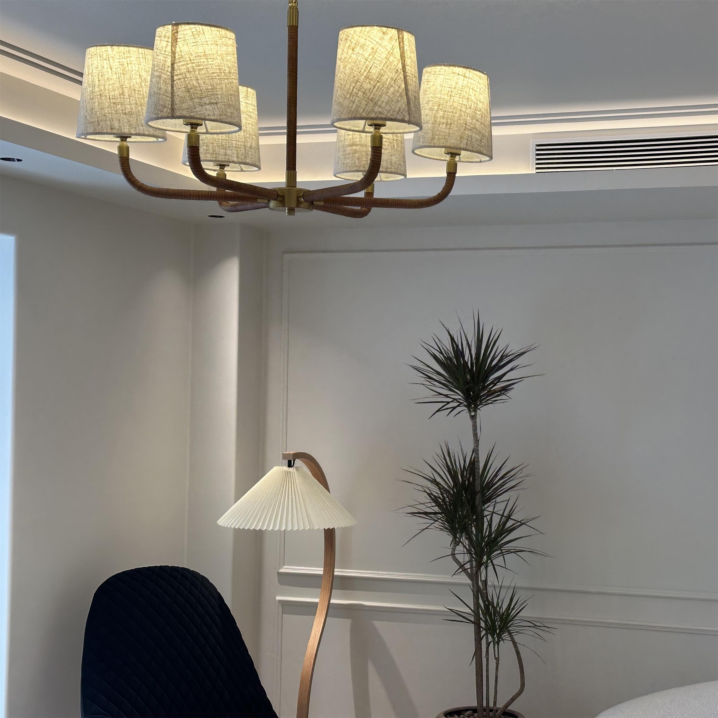 Avdoria Vintage Industrial Holden Cane Gold Fabric Chandelier - Lamp Copper
