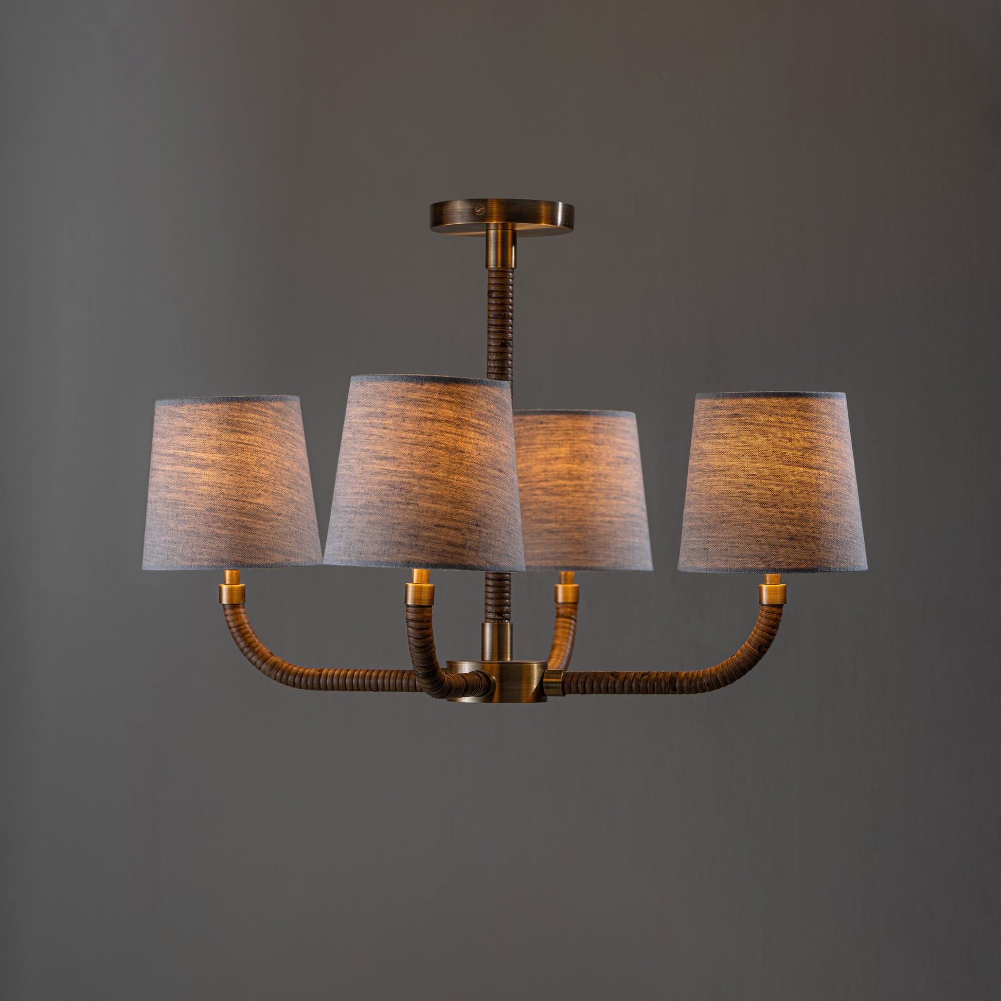 Avdoria Vintage Industrial Holden Cane Gold Fabric Chandelier - Lamp Copper