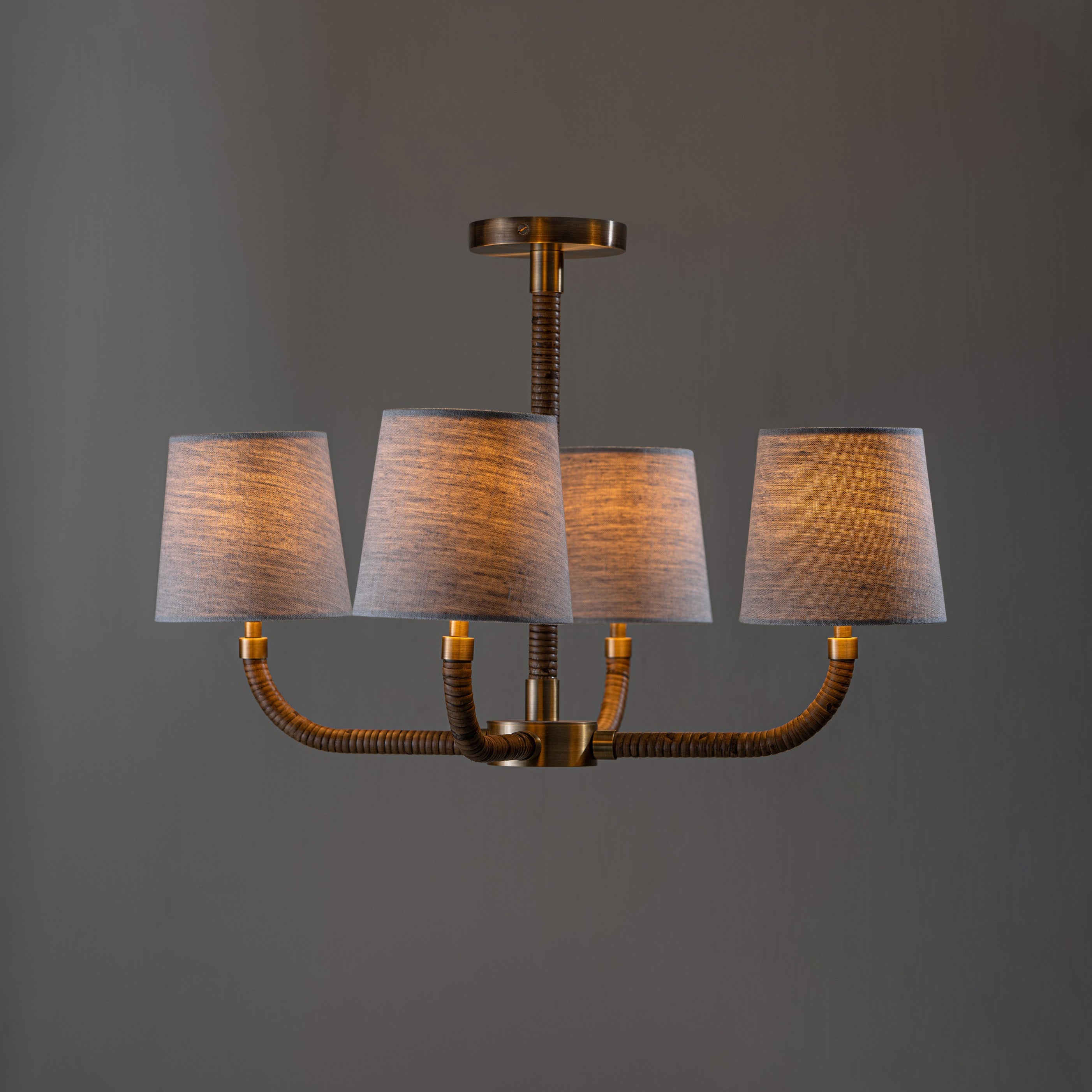Avdoria Vintage Industrial Holden Cane Gold Fabric Chandelier - Lamp Copper