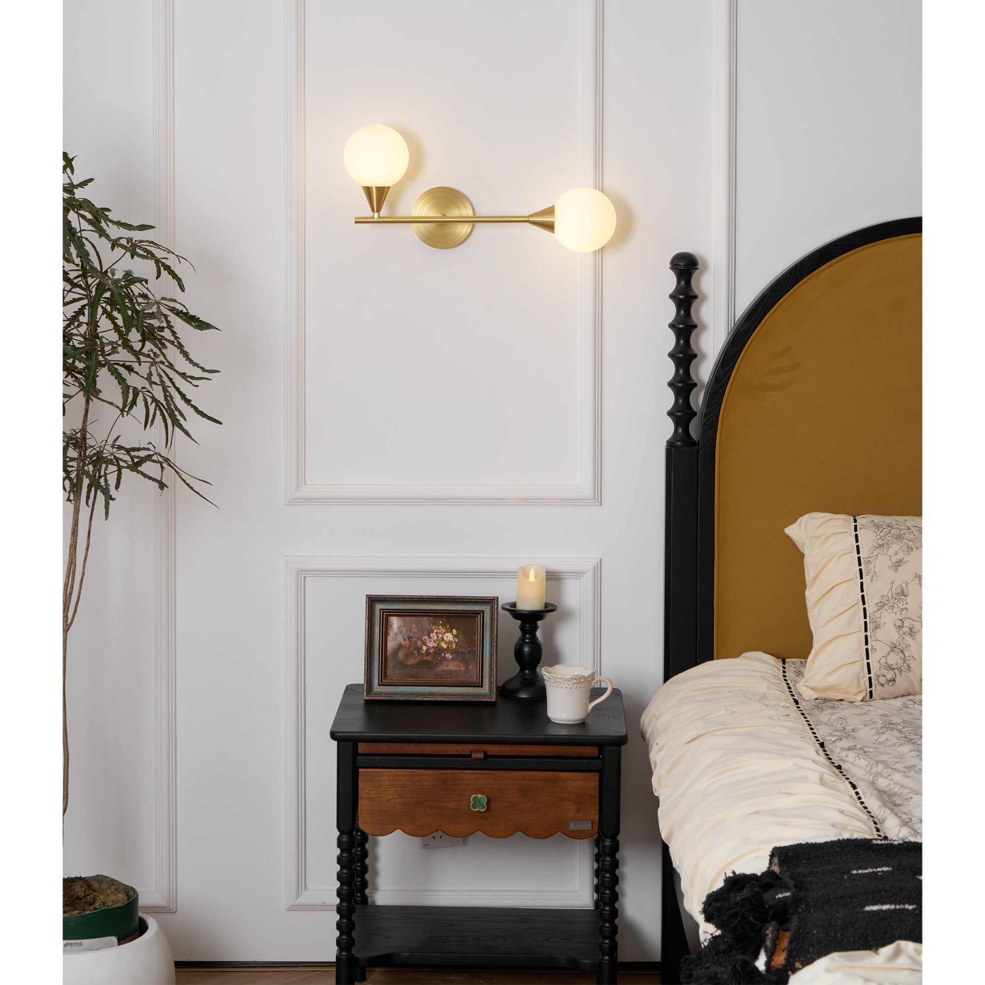 Holten Modern Minimalist Armed Brass Glass Sconce Wall Lamp - Lamp Copper