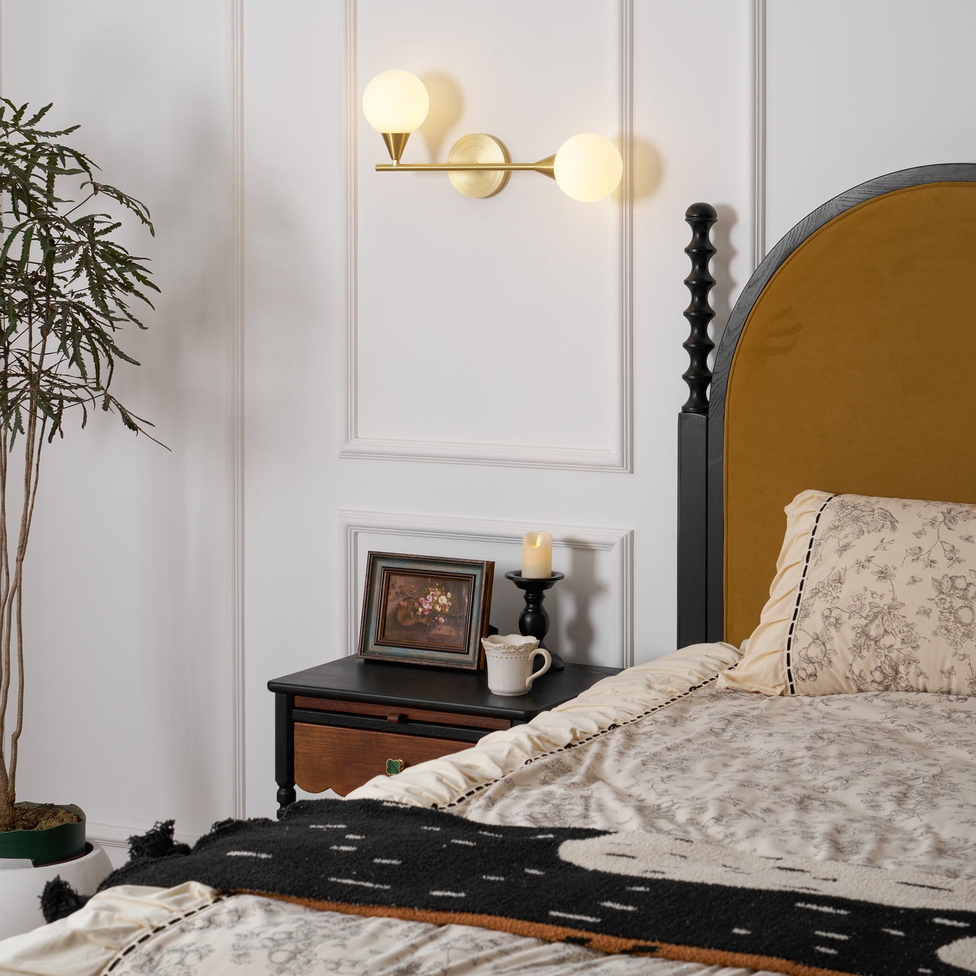 Holten Modern Minimalist Armed Brass Glass Sconce Wall Lamp - Lamp Copper